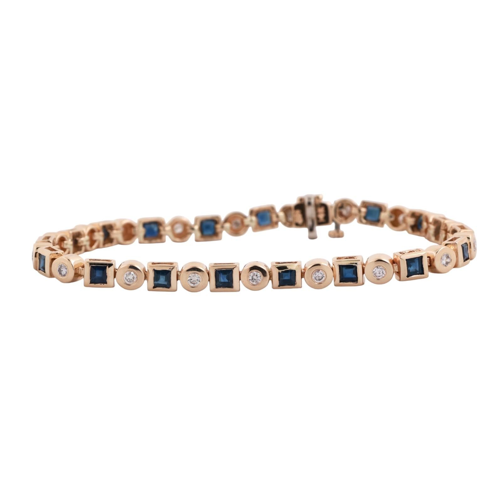 EFFY Blue Sapphire Diamond Bracelet 14K Yellow Gold 2.84 CTW 7" Ladies Estate