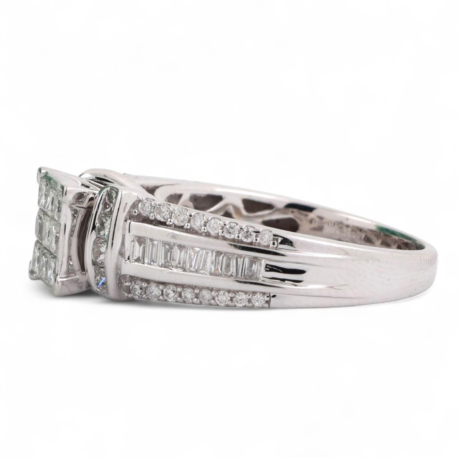1.25 TW Princess Cut Cluster Diamond Ring 14K Gold Round Baguette Acc SZ 7.25