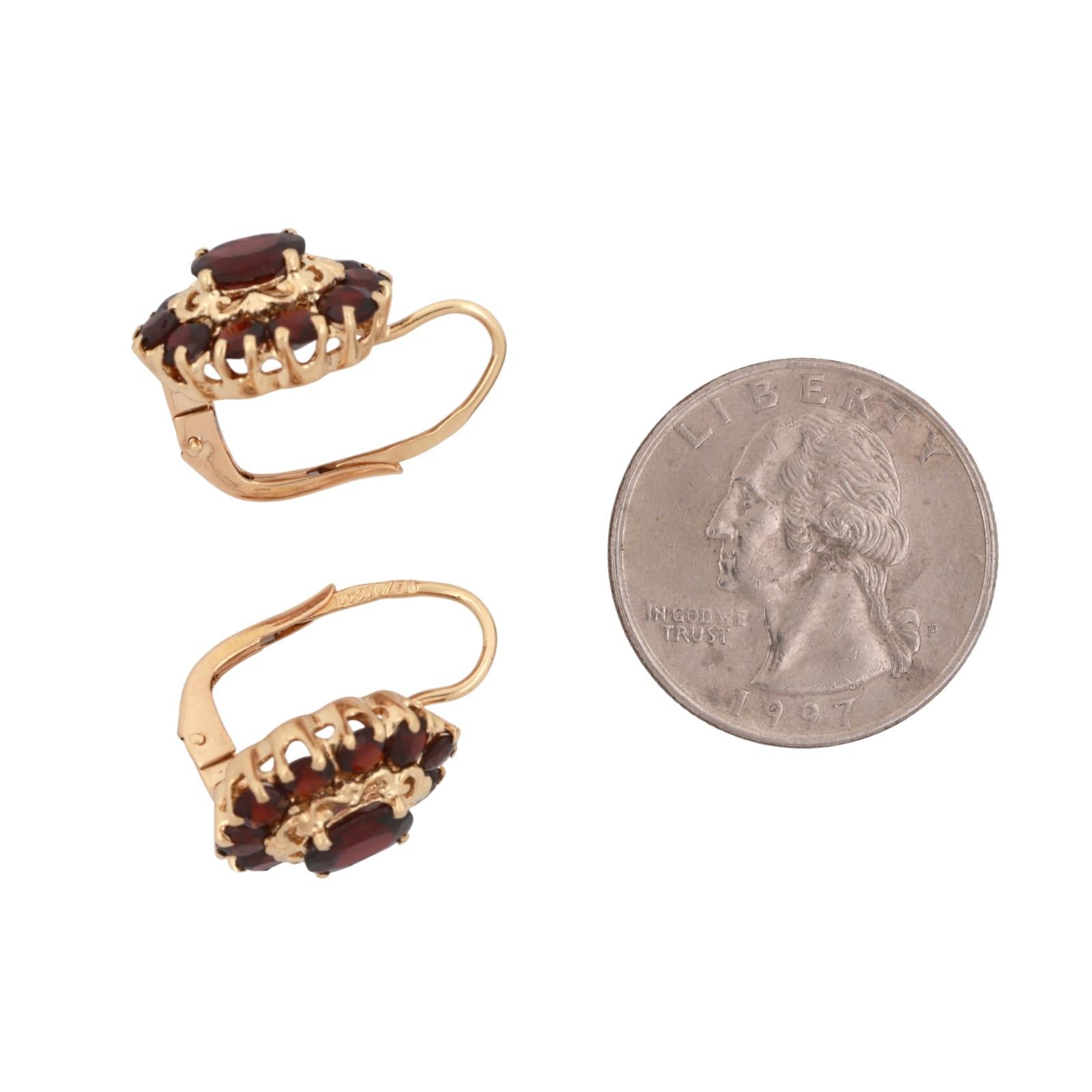 Garnet Flower Drop Dangle Earrings 18K Yellow Gold 4.70 CTW 0.85" Vintage Estate
