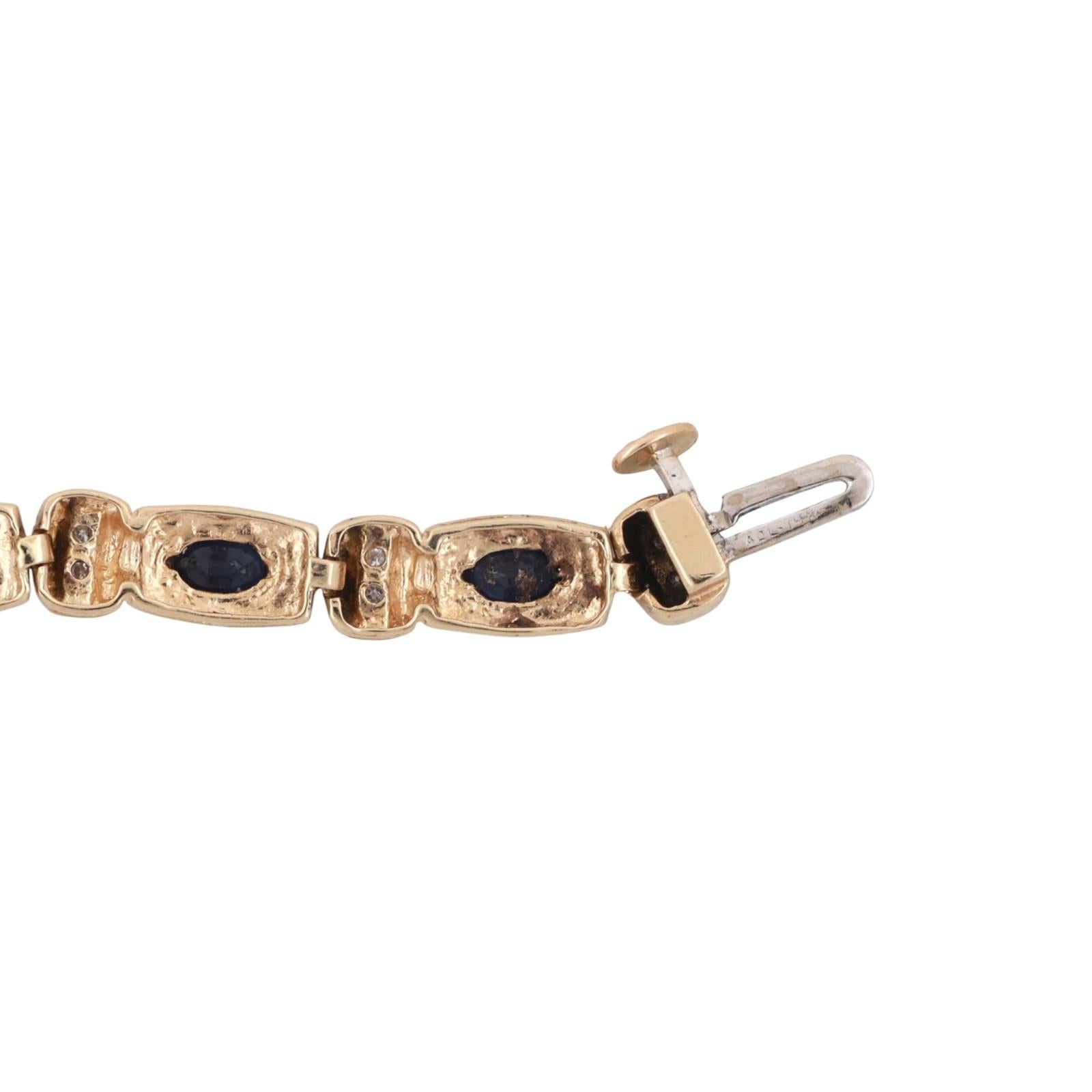 Blue Sapphire Diamond Bracelet 14K Gold 4.33 CTW 7.25" Ladies Estate