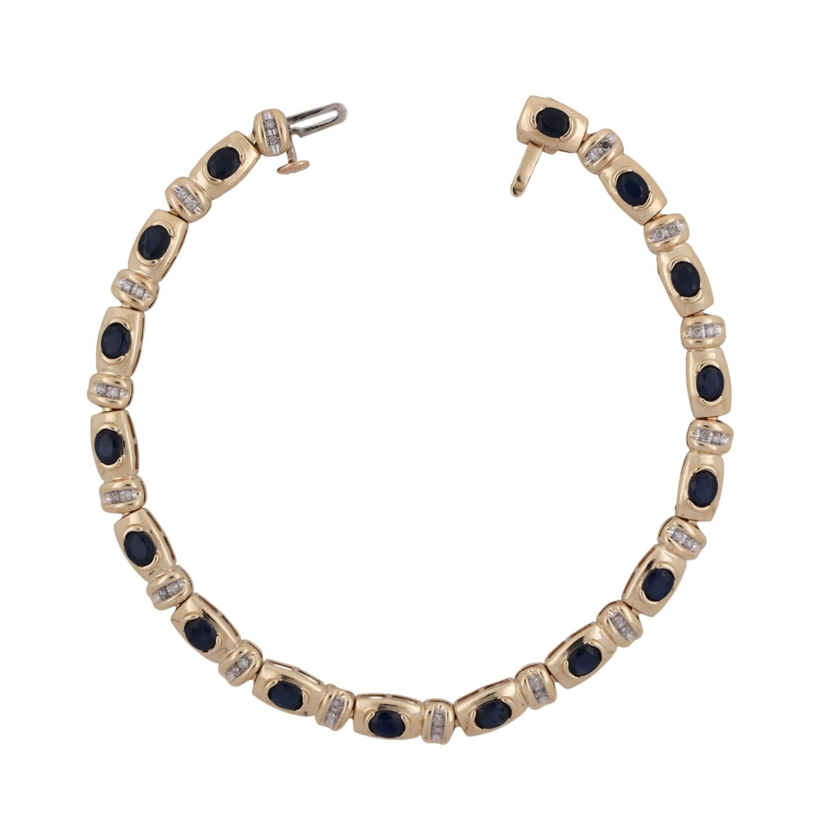 Blue Sapphire Diamond Bracelet 14K Gold 4.33 CTW 7.25" Ladies Estate