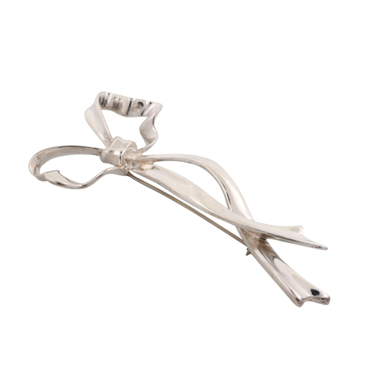 Vintage Tiffany & Co. 1985 Bow Ribbon Pin Brooch Sterling Silver 1.45" Estate