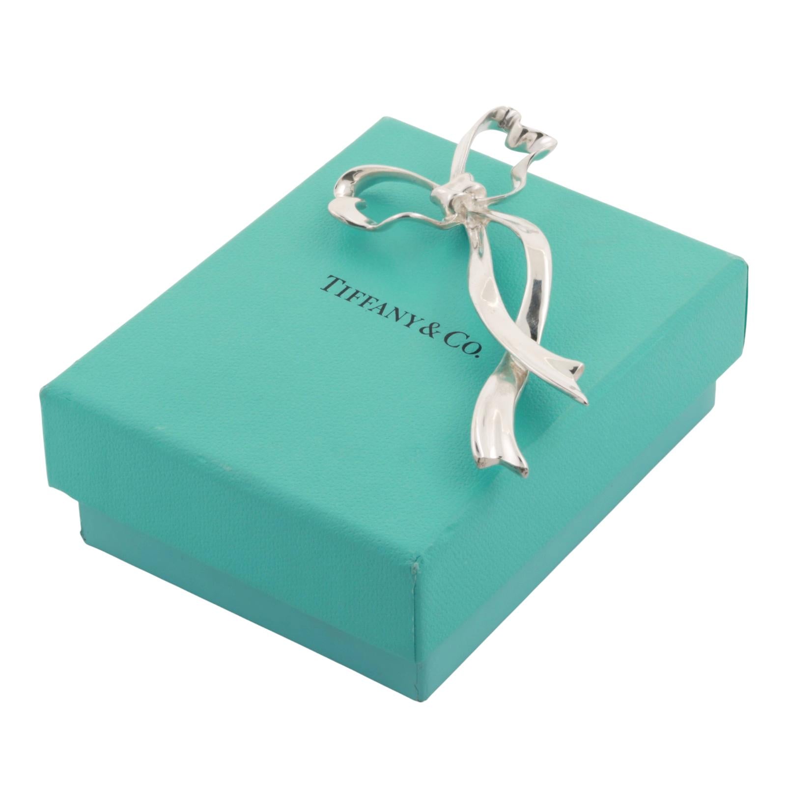 Vintage Tiffany & Co. 1985 Bow Ribbon Pin Brooch Sterling Silver 1.45" Estate