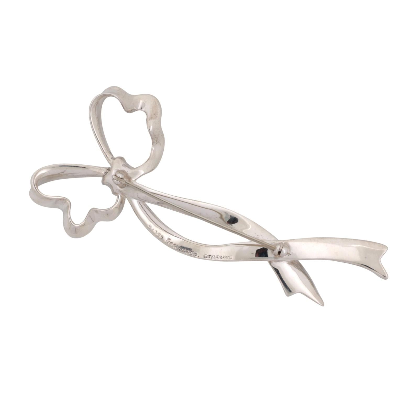 Vintage Tiffany & Co. 1985 Bow Ribbon Pin Brooch Sterling Silver 1.45" Estate
