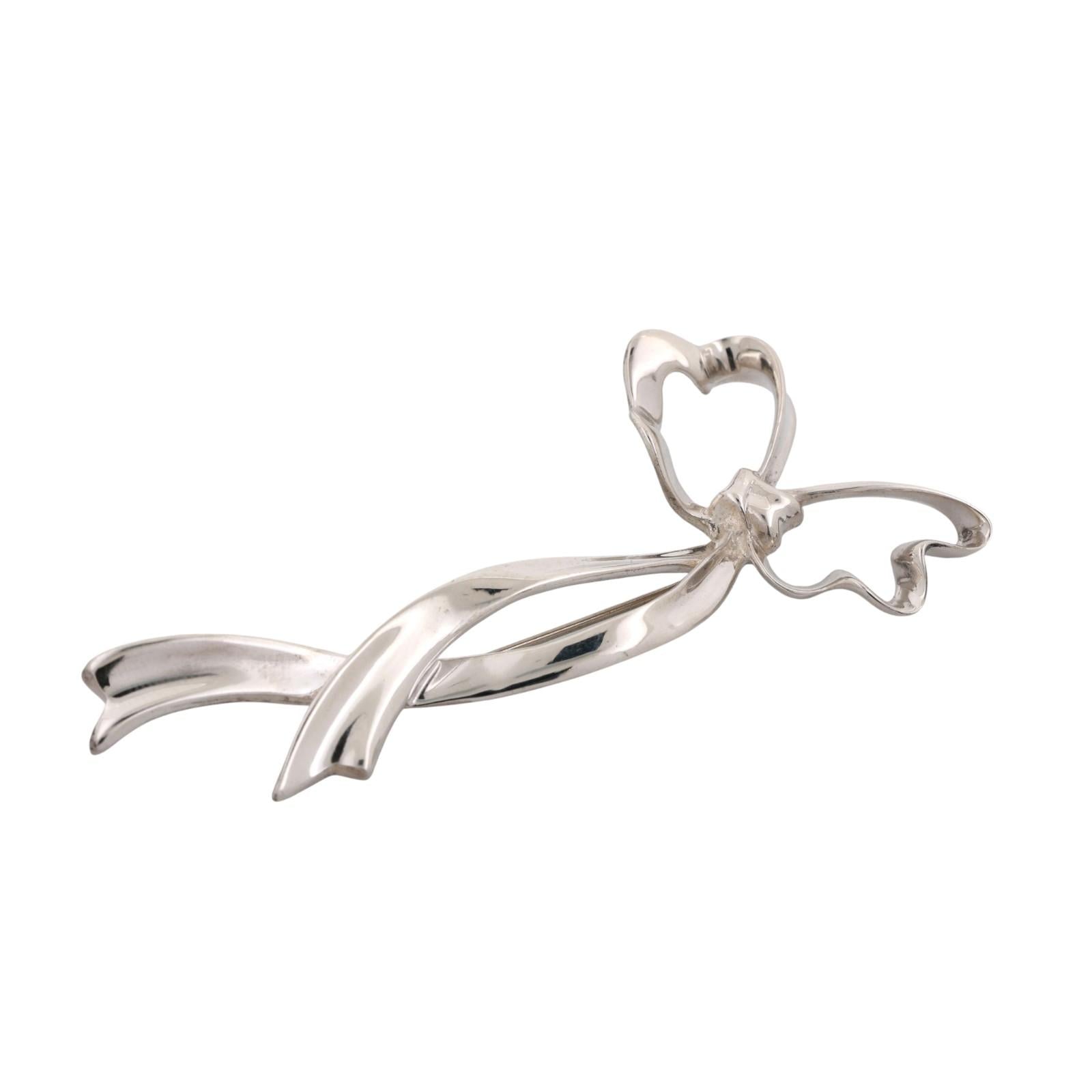 Vintage Tiffany & Co. 1985 Bow Ribbon Pin Brooch Sterling Silver 1.45" Estate