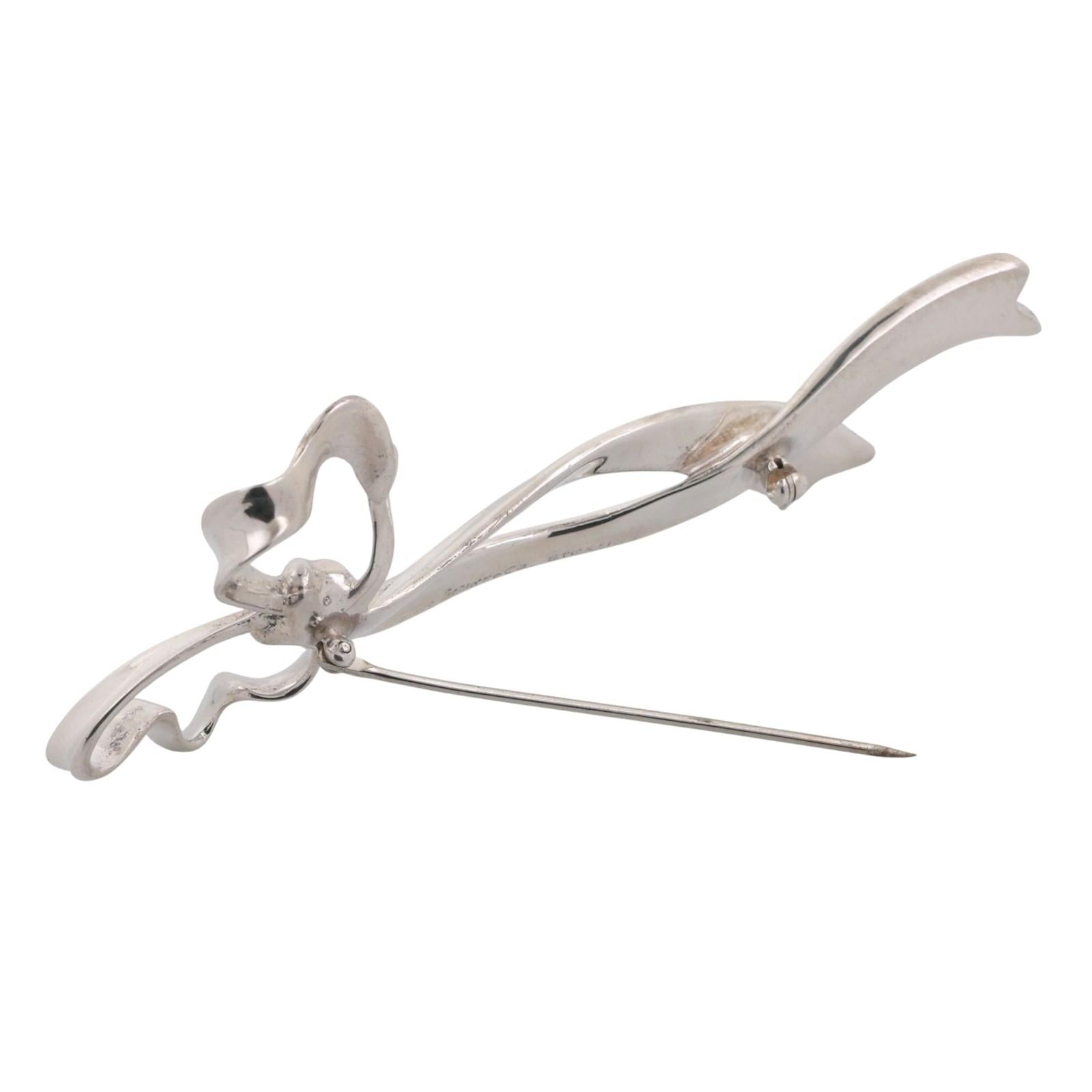 Vintage Tiffany & Co. 1985 Bow Ribbon Pin Brooch Sterling Silver 1.45" Estate