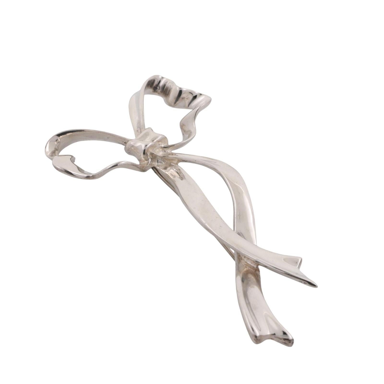 Vintage Tiffany & Co. 1985 Bow Ribbon Pin Brooch Sterling Silver 1.45" Estate
