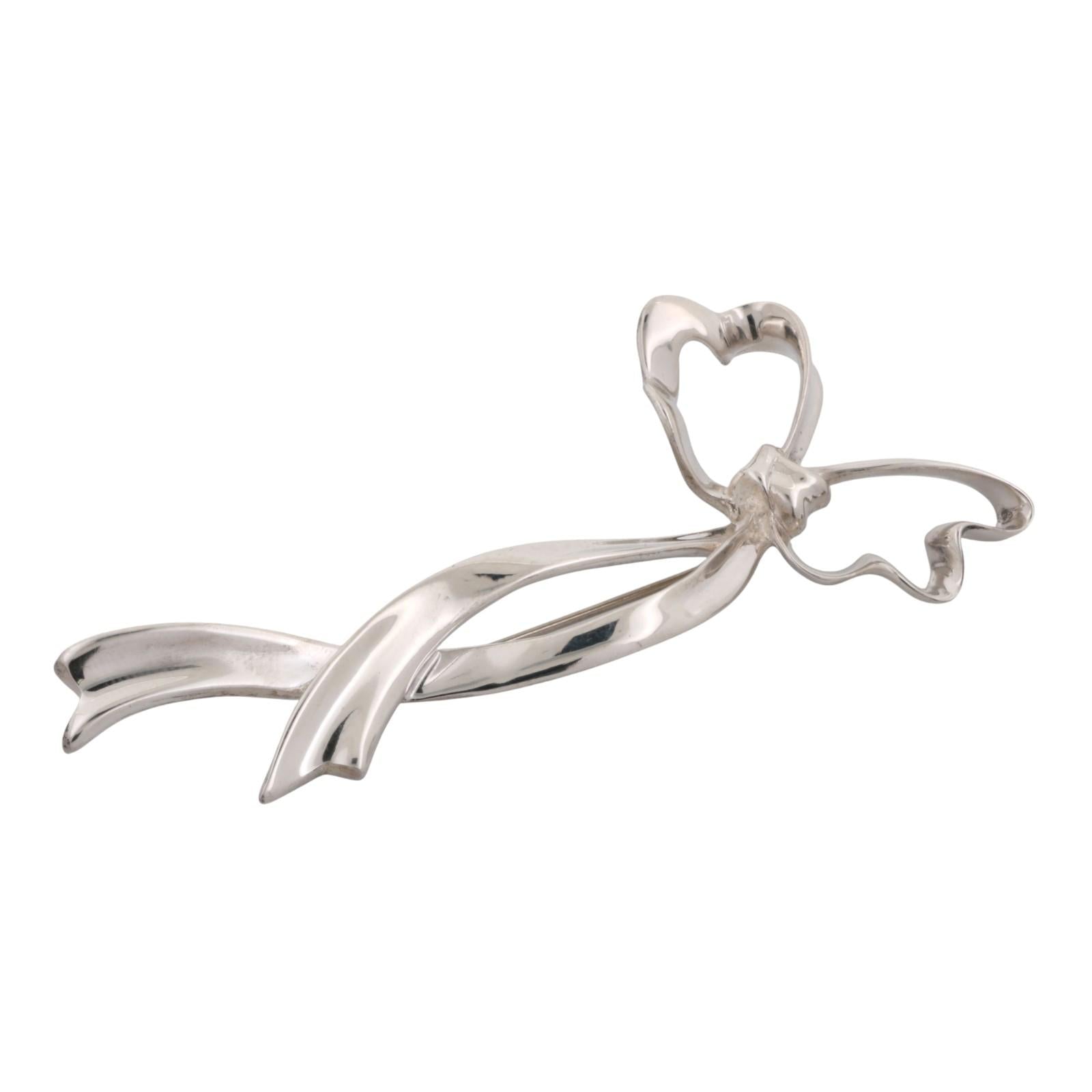 Vintage Tiffany & Co. 1985 Bow Ribbon Pin Brooch Sterling Silver 1.45" Estate