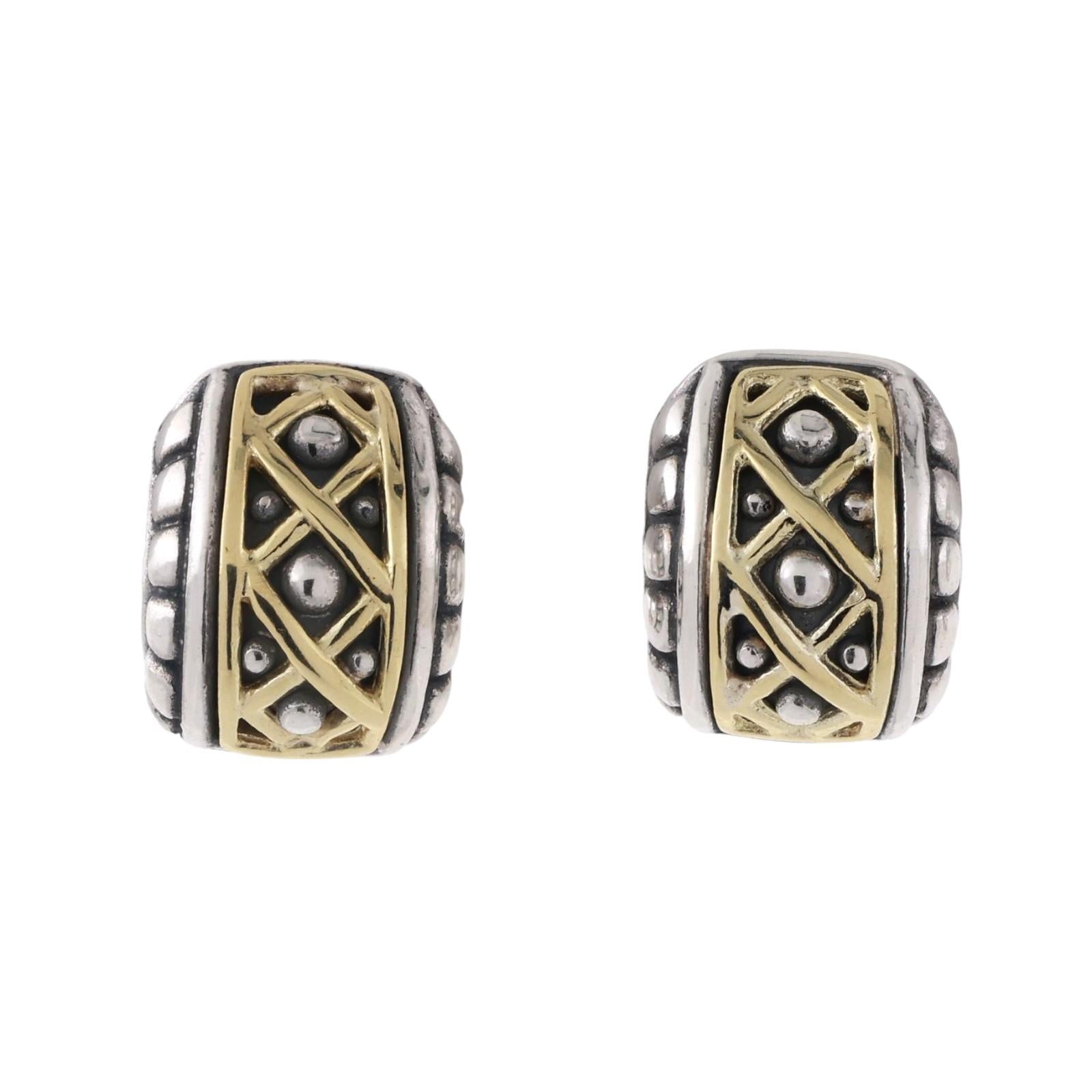 Lagos Caviar Lattice Huggie Hoop Earrings 18K Yellow Gold Sterling Silver 0.47"