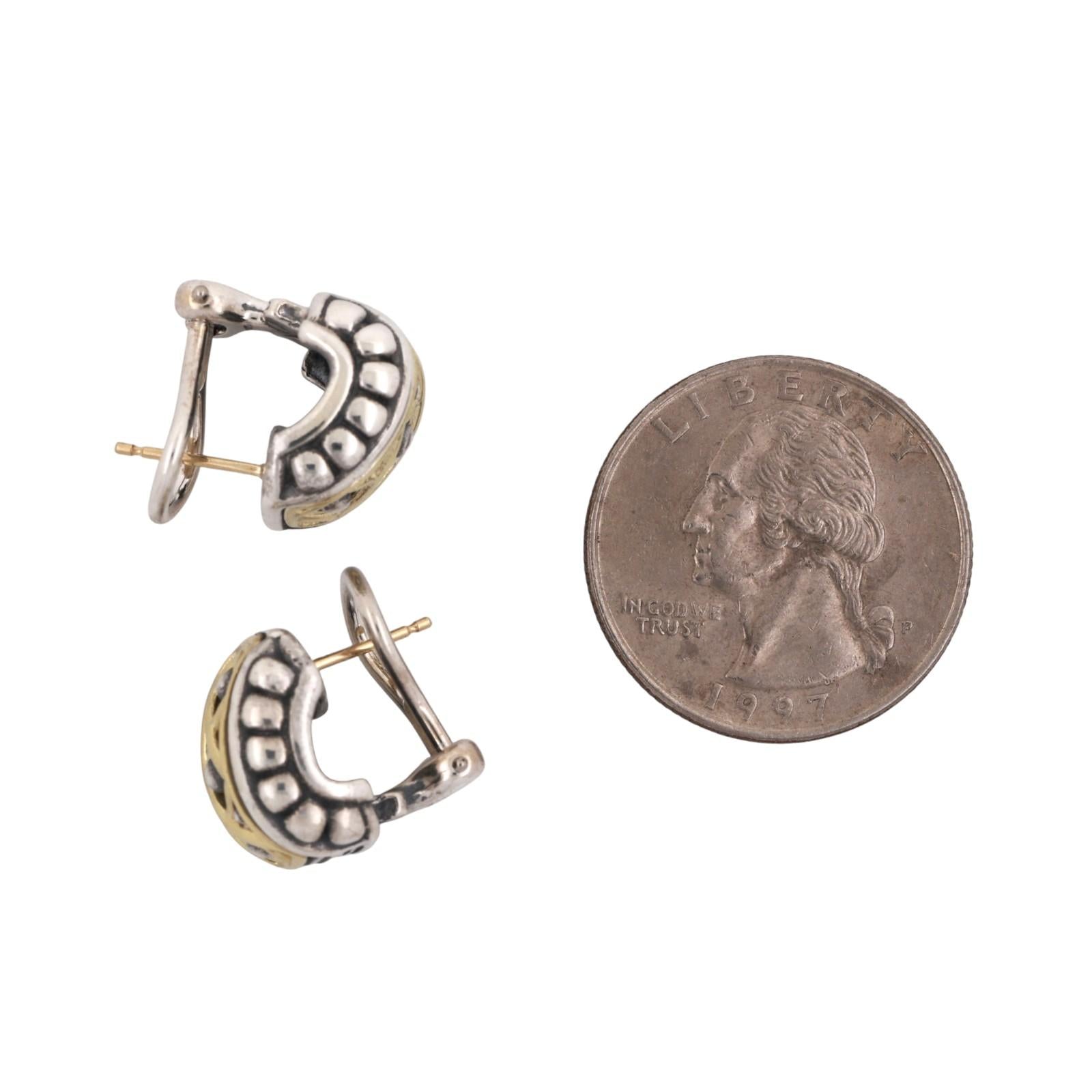 Lagos Caviar Lattice Huggie Hoop Earrings 18K Yellow Gold Sterling Silver 0.47"