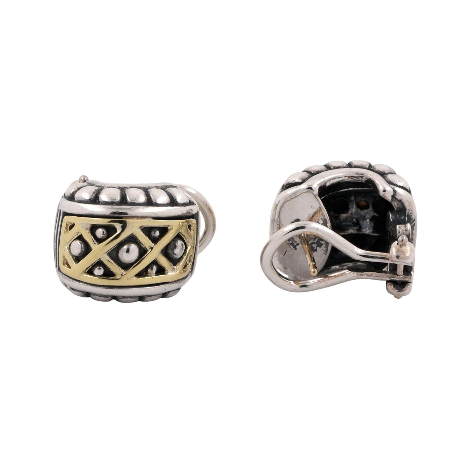 Lagos Caviar Lattice Huggie Hoop Earrings 18K Yellow Gold Sterling Silver 0.47"