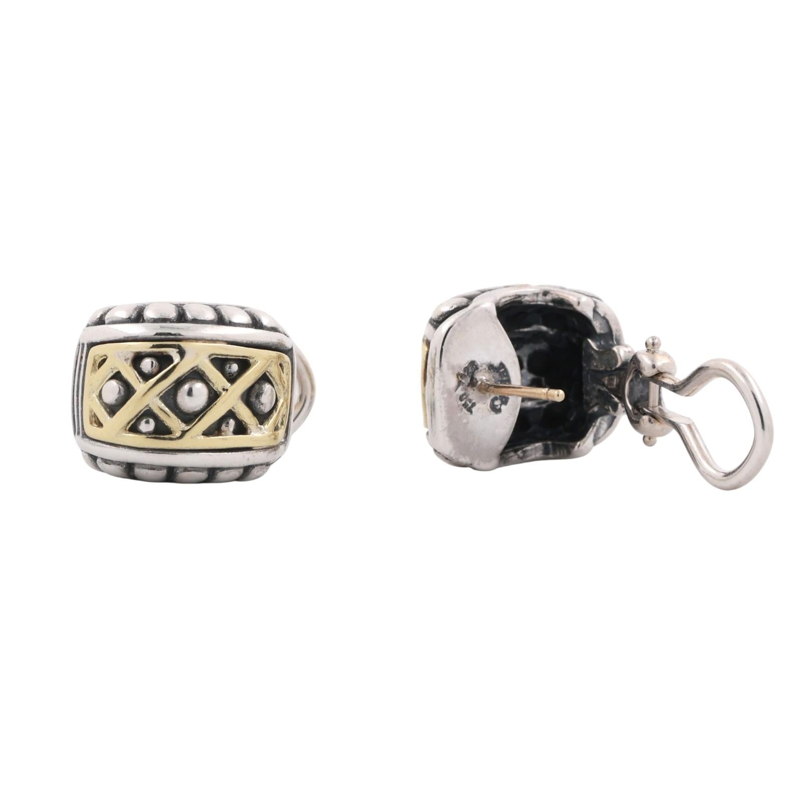 Lagos Caviar Lattice Huggie Hoop Earrings 18K Yellow Gold Sterling Silver 0.47"