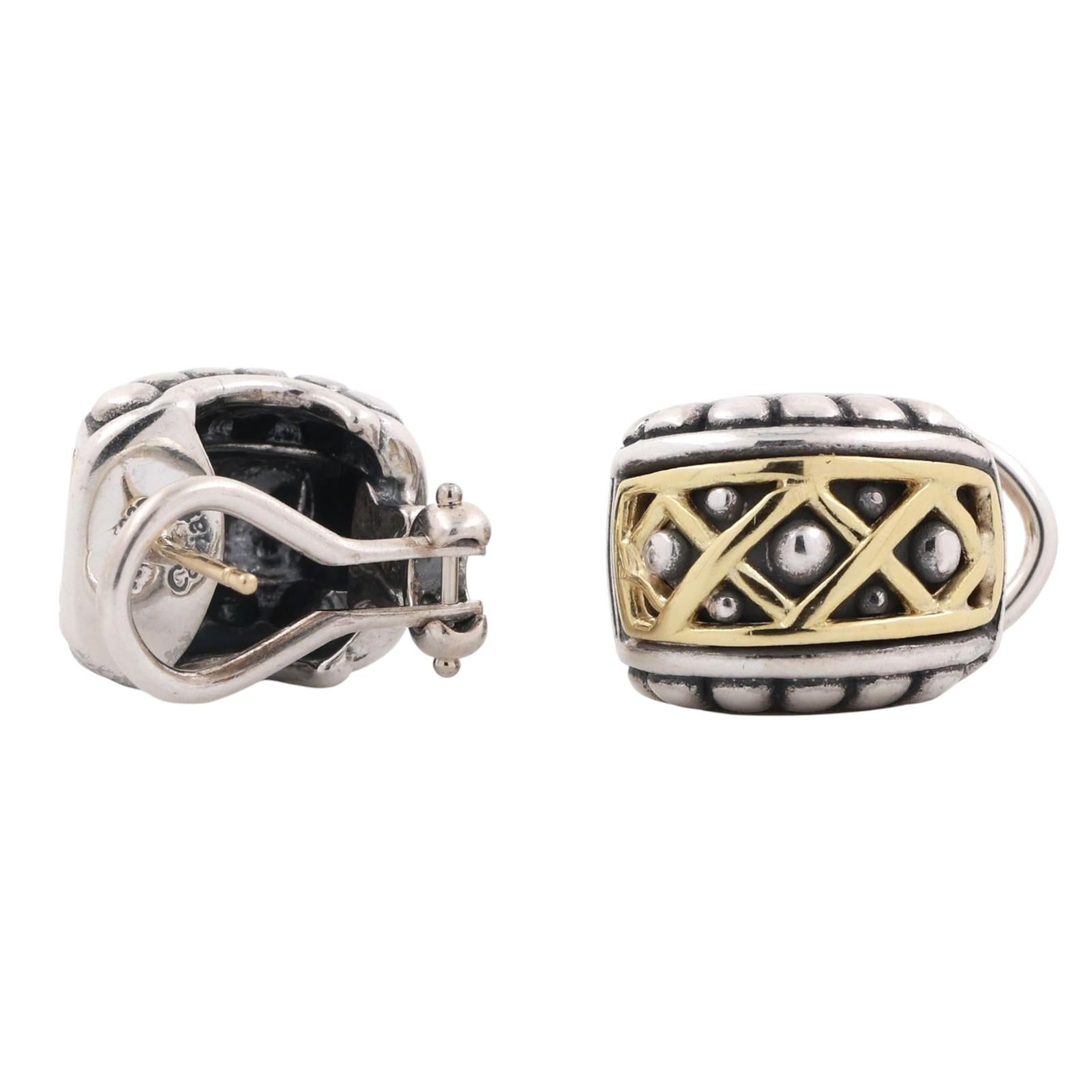 Lagos Caviar Lattice Huggie Hoop Earrings 18K Yellow Gold Sterling Silver 0.47"