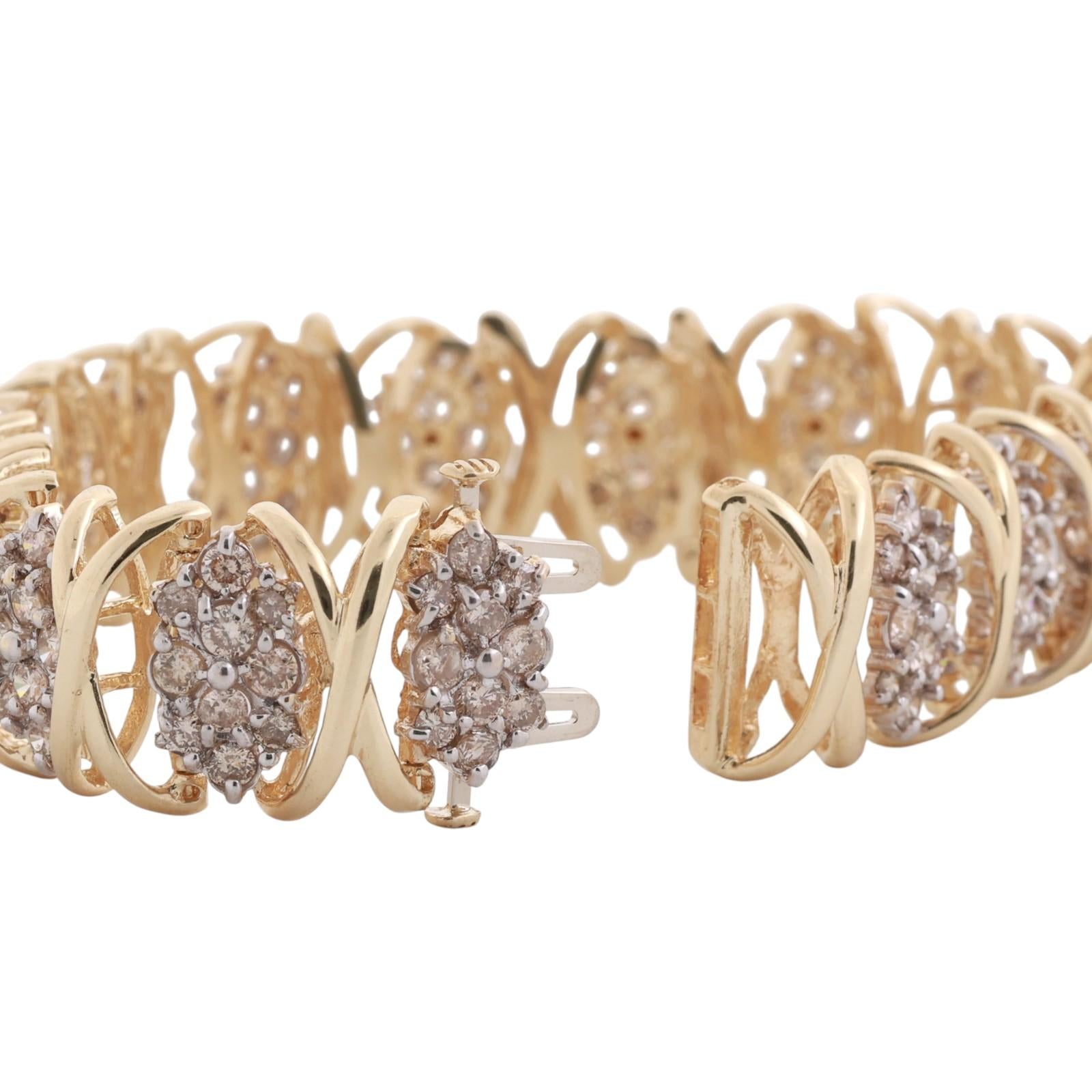 15.00 TW Cluster Diamond X Link Wide Bracelet 14K Gold 7.25" Ladies Estate