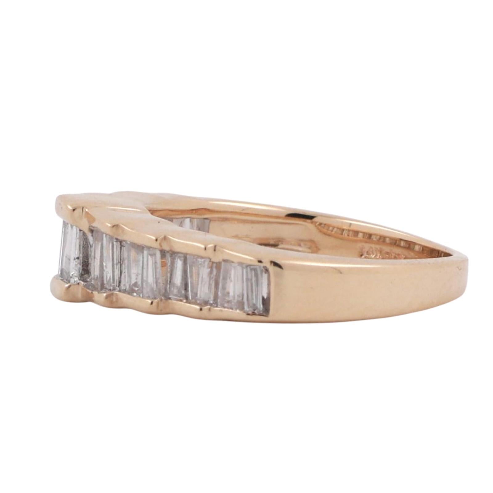 Baguette Cut Diamond Half Eternity Band Ring 14K Gold 0.70 TW Size 6 Estate