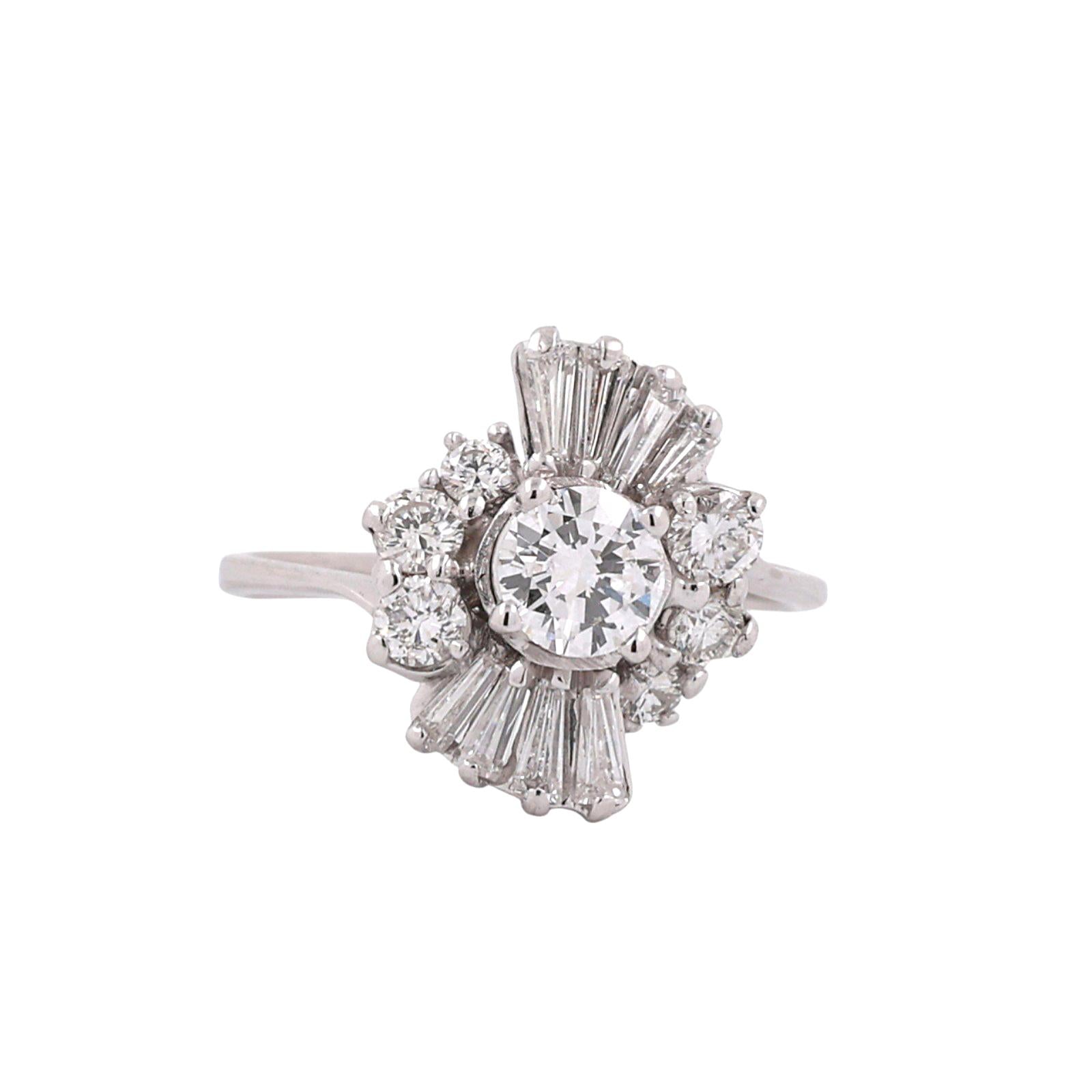 Vintage Diamond Floral Cocktail Ring White Gold 1.25 TW Size 6 Ladies Estate