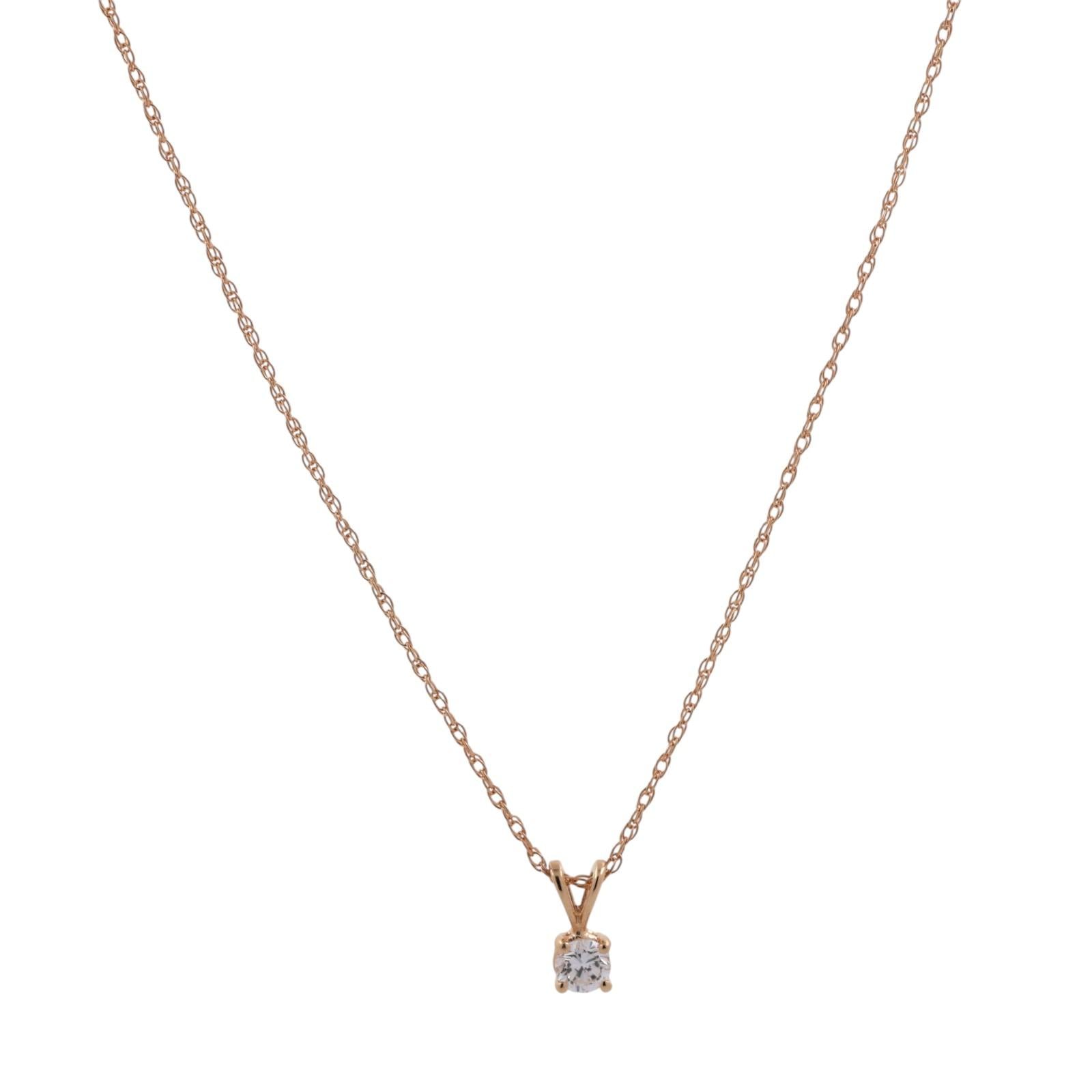 0.25 CT Round Solitaire Diamond Pendant Chain Necklace 14K Yellow Gold 18"