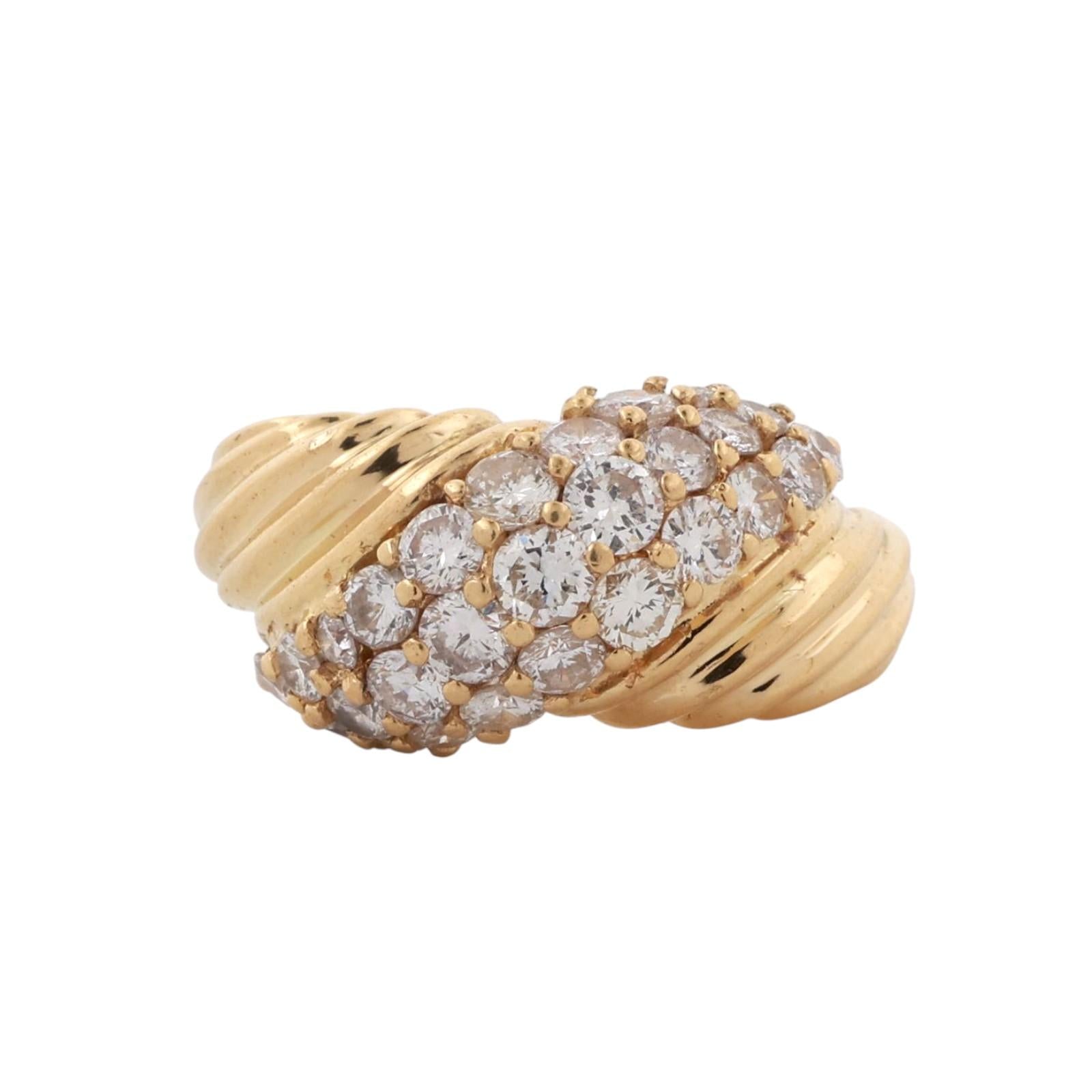 2.00 TW Cluster Diamond Crossover Band Ring 18K Yellow Gold Size 8.5 Ladies