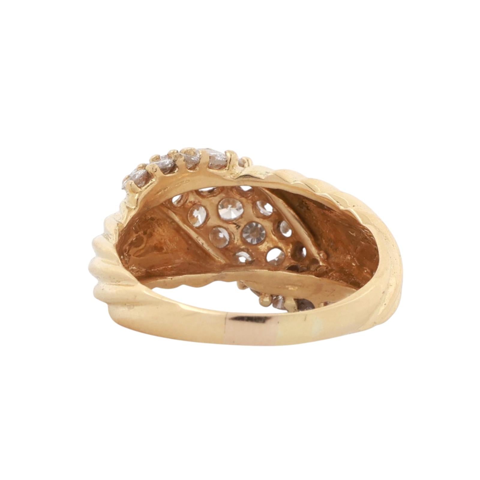 2.00 TW Cluster Diamond Crossover Band Ring 18K Yellow Gold Size 8.5 Ladies