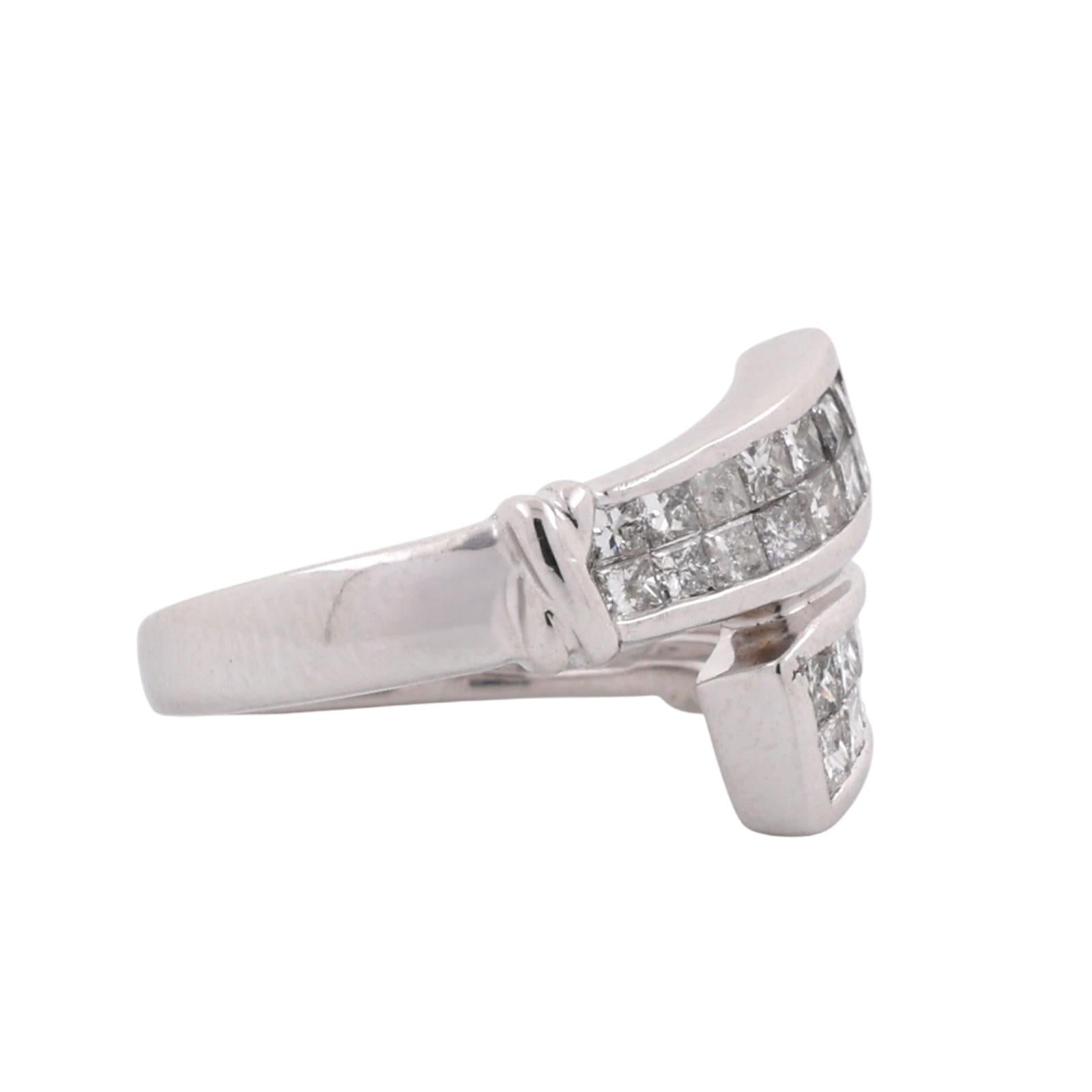 1.00 TW Princess Cut Diamond Bypass Ring 14K White Gold Size 5 Ladies Estate