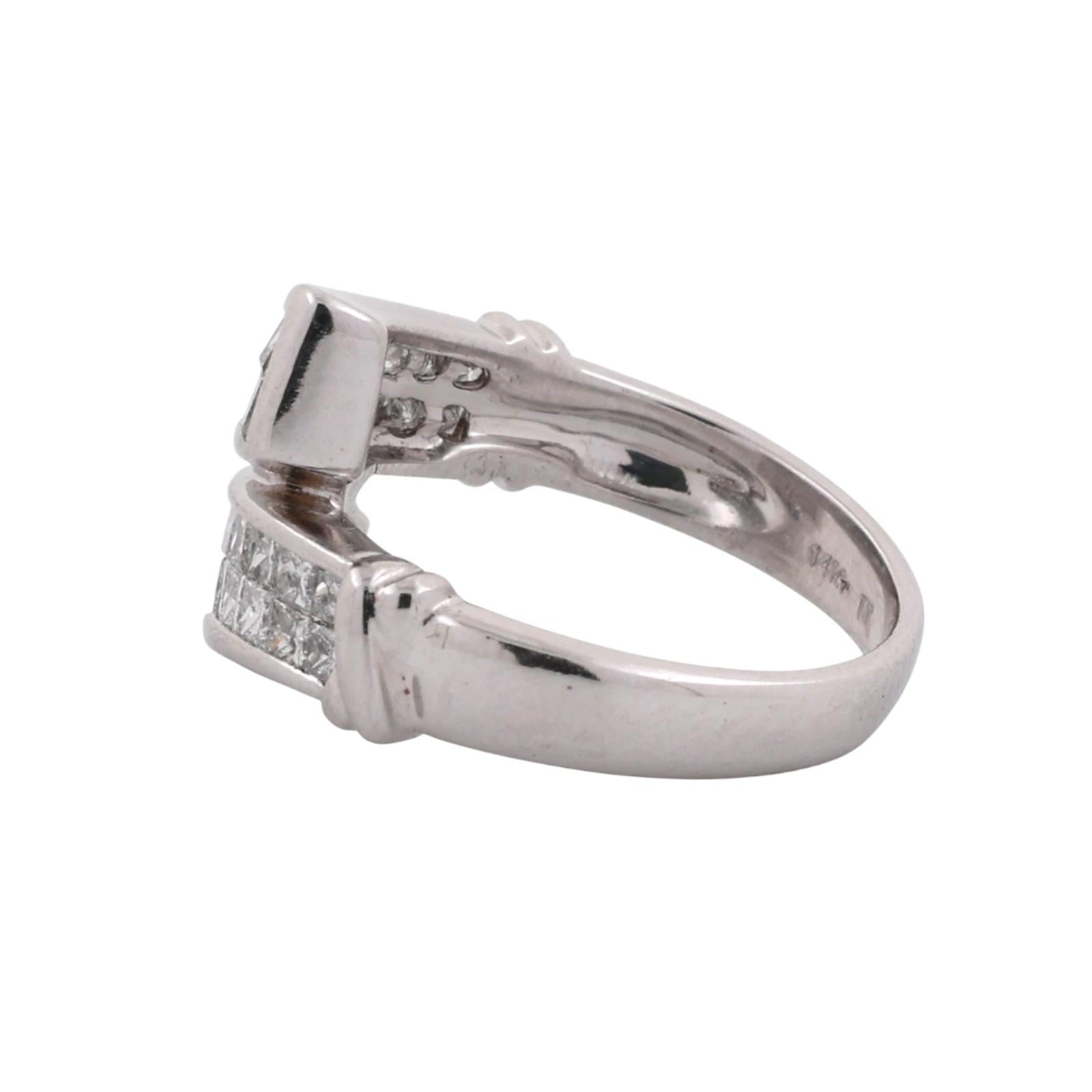 1.00 TW Princess Cut Diamond Bypass Ring 14K White Gold Size 5 Ladies Estate