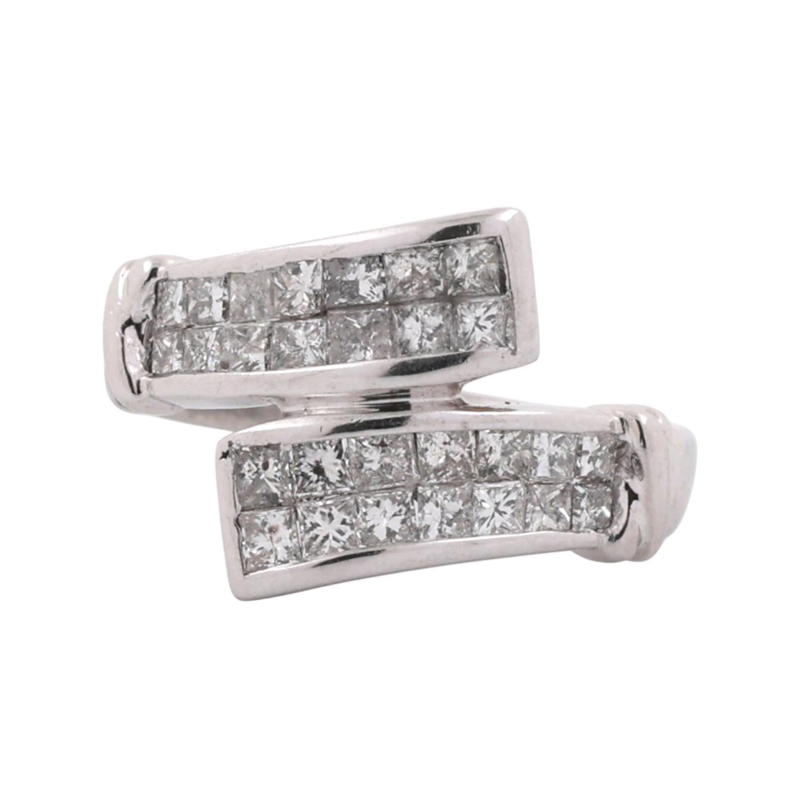 1.00 TW Princess Cut Diamond Bypass Ring 14K White Gold Size 5 Ladies Estate