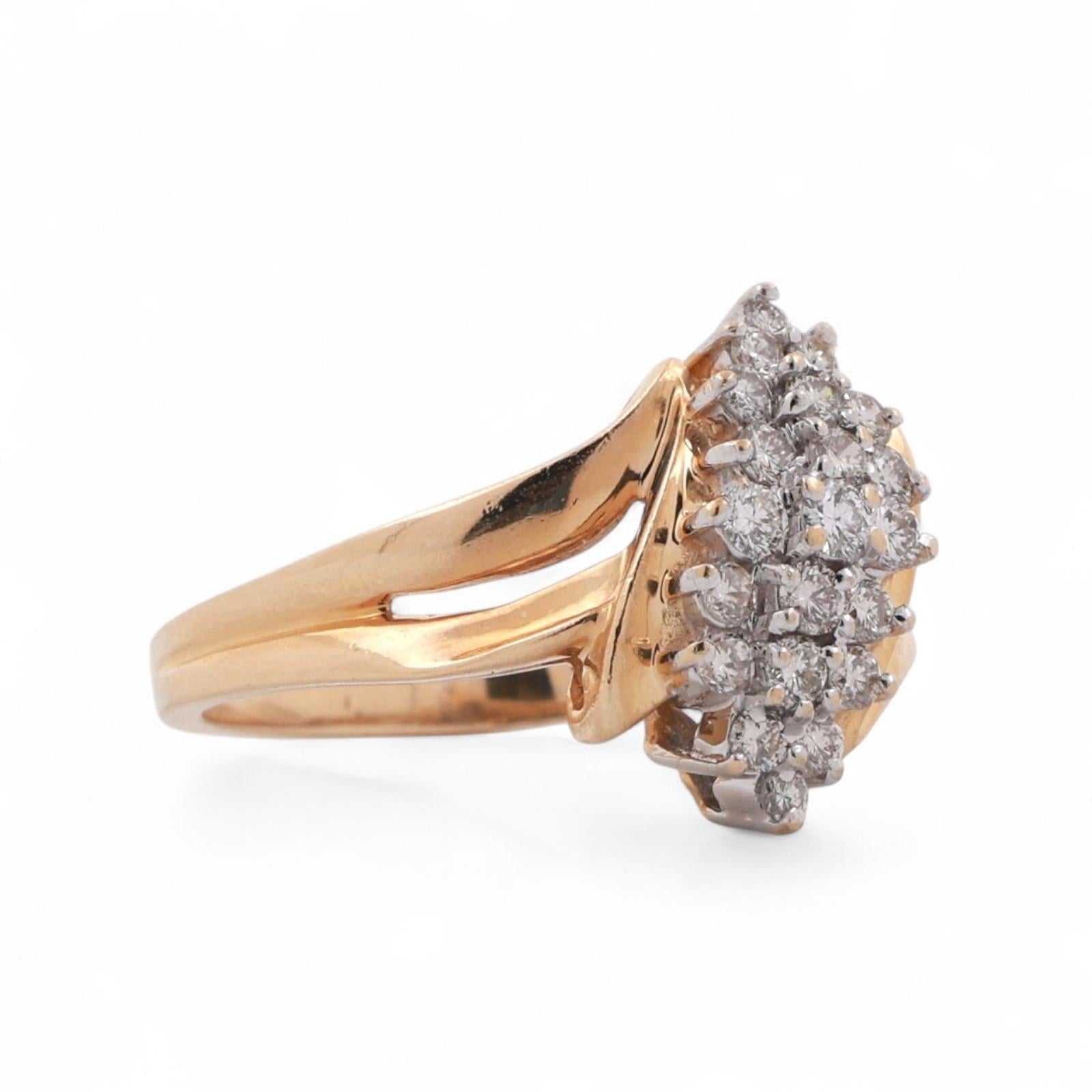 3-Row Cluster Diamond Cascade Ring 14K Gold 0.55 TW Size 6.5 Ladies