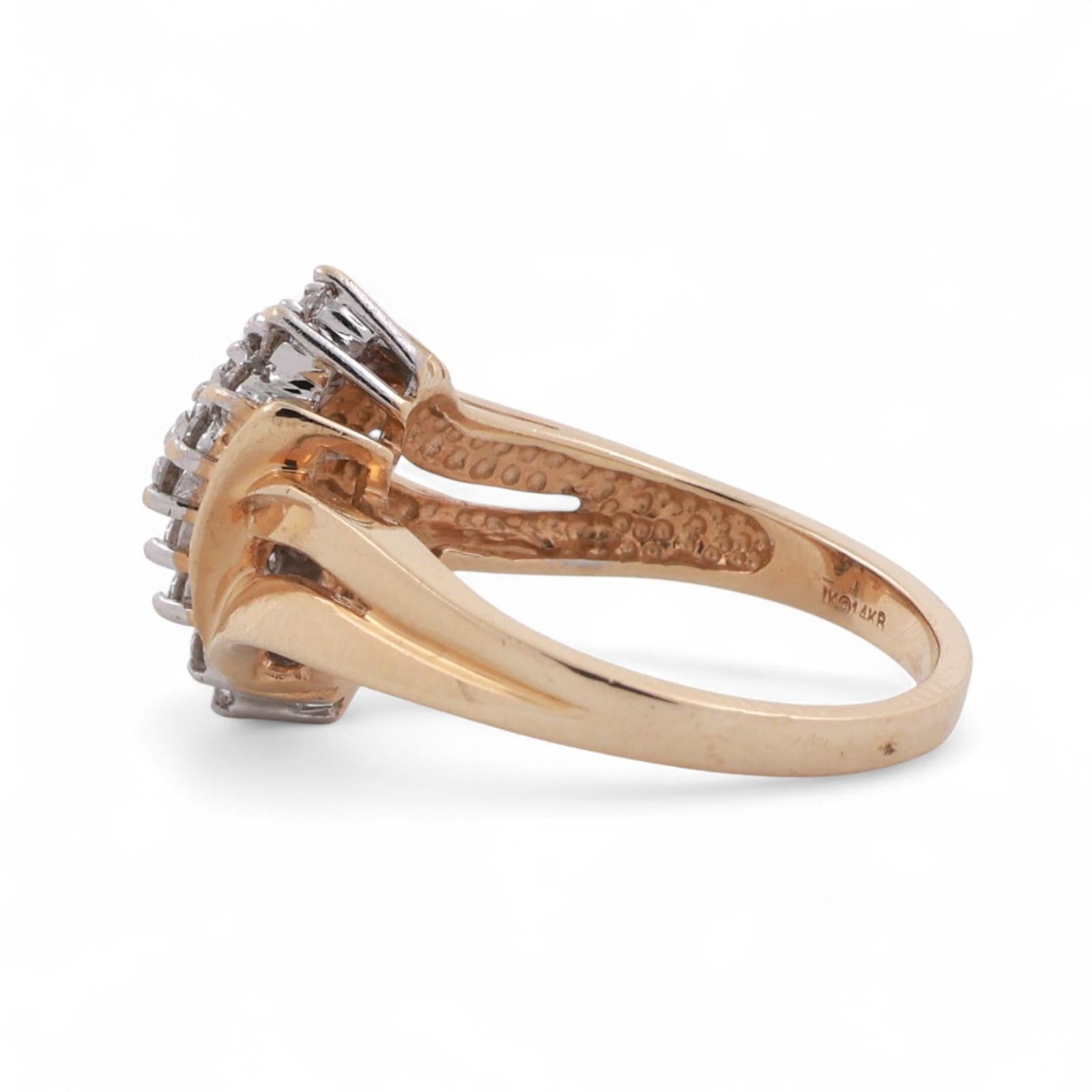 3-Row Cluster Diamond Cascade Ring 14K Gold 0.55 TW Size 6.5 Ladies