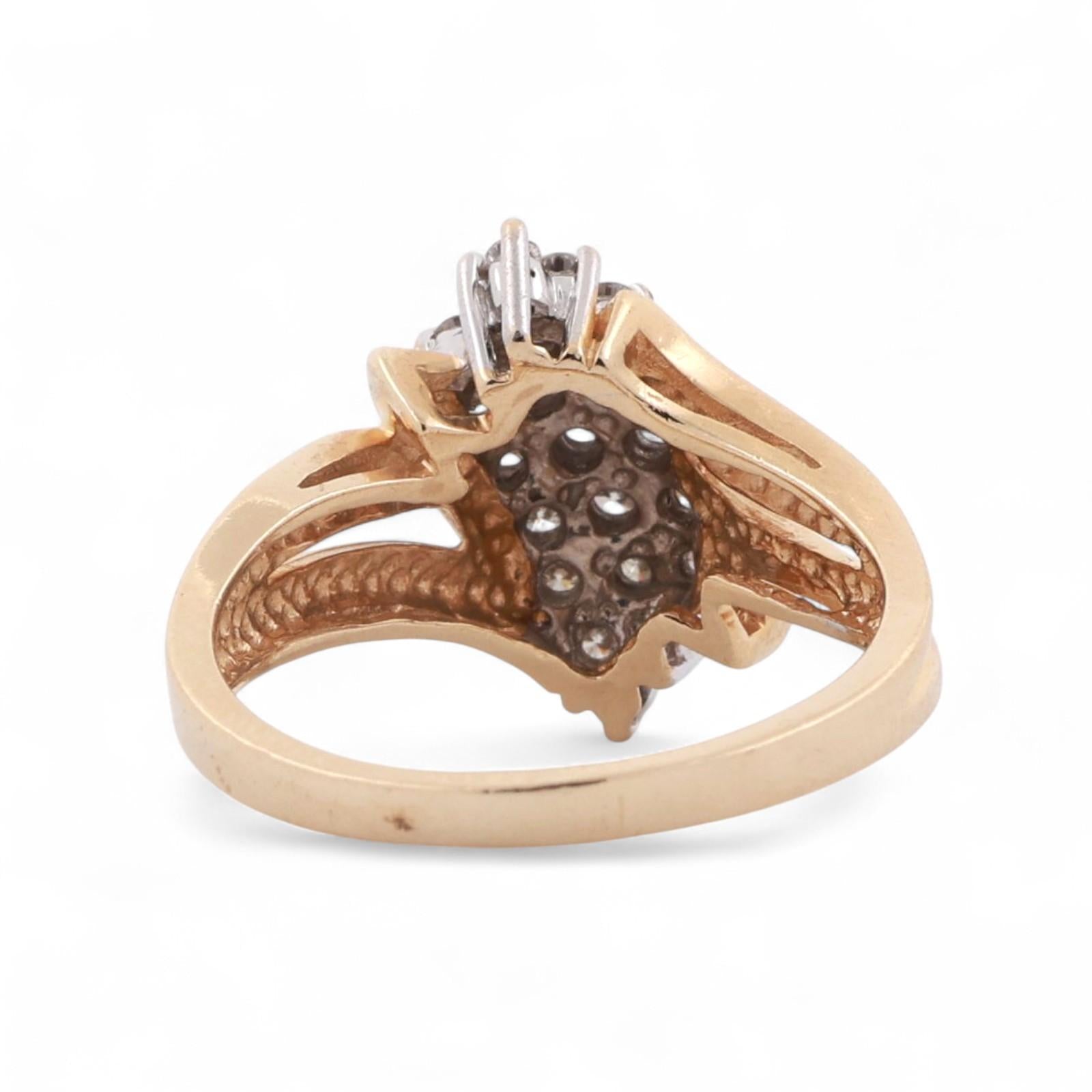 3-Row Cluster Diamond Cascade Ring 14K Gold 0.55 TW Size 6.5 Ladies