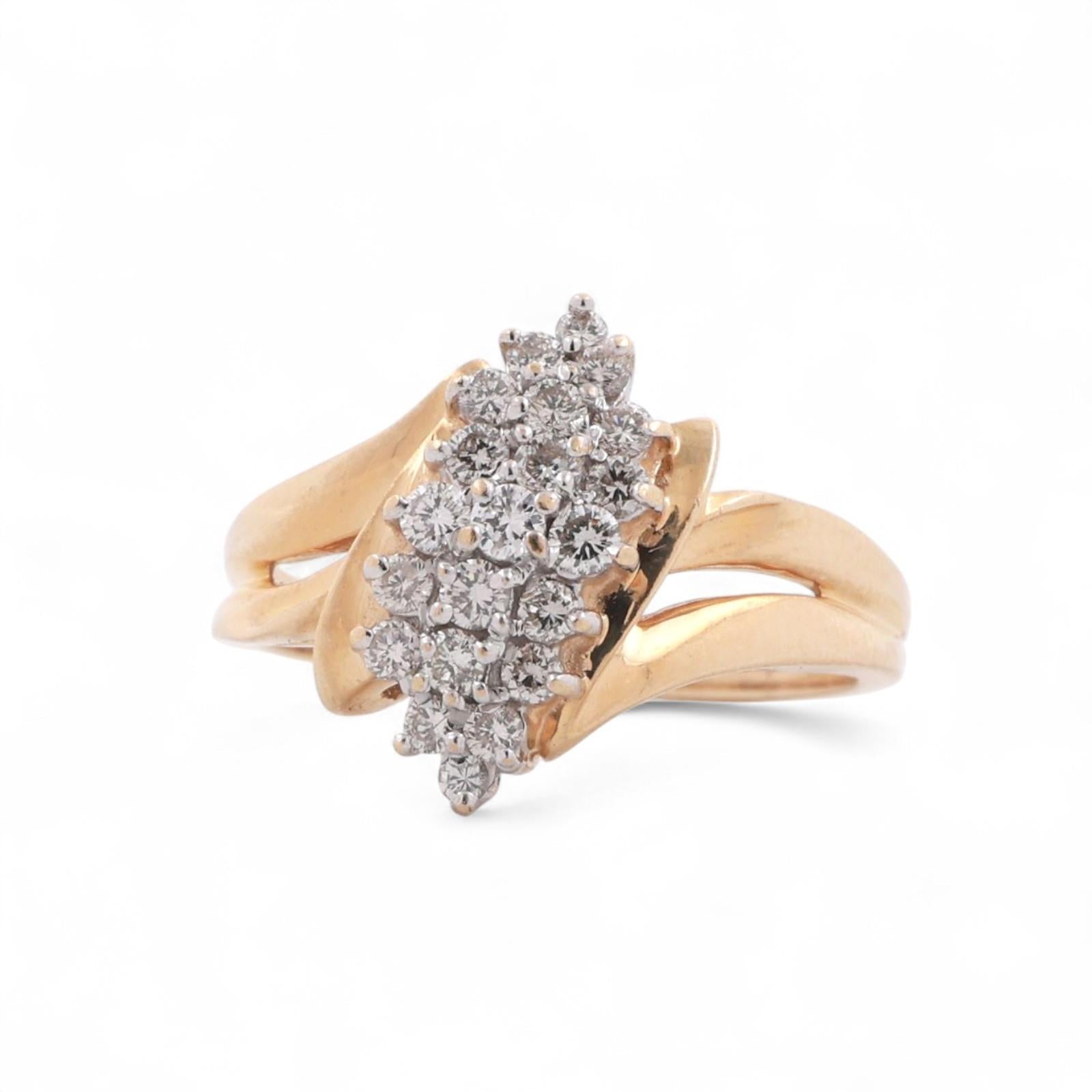 3-Row Cluster Diamond Cascade Ring 14K Gold 0.55 TW Size 6.5 Ladies