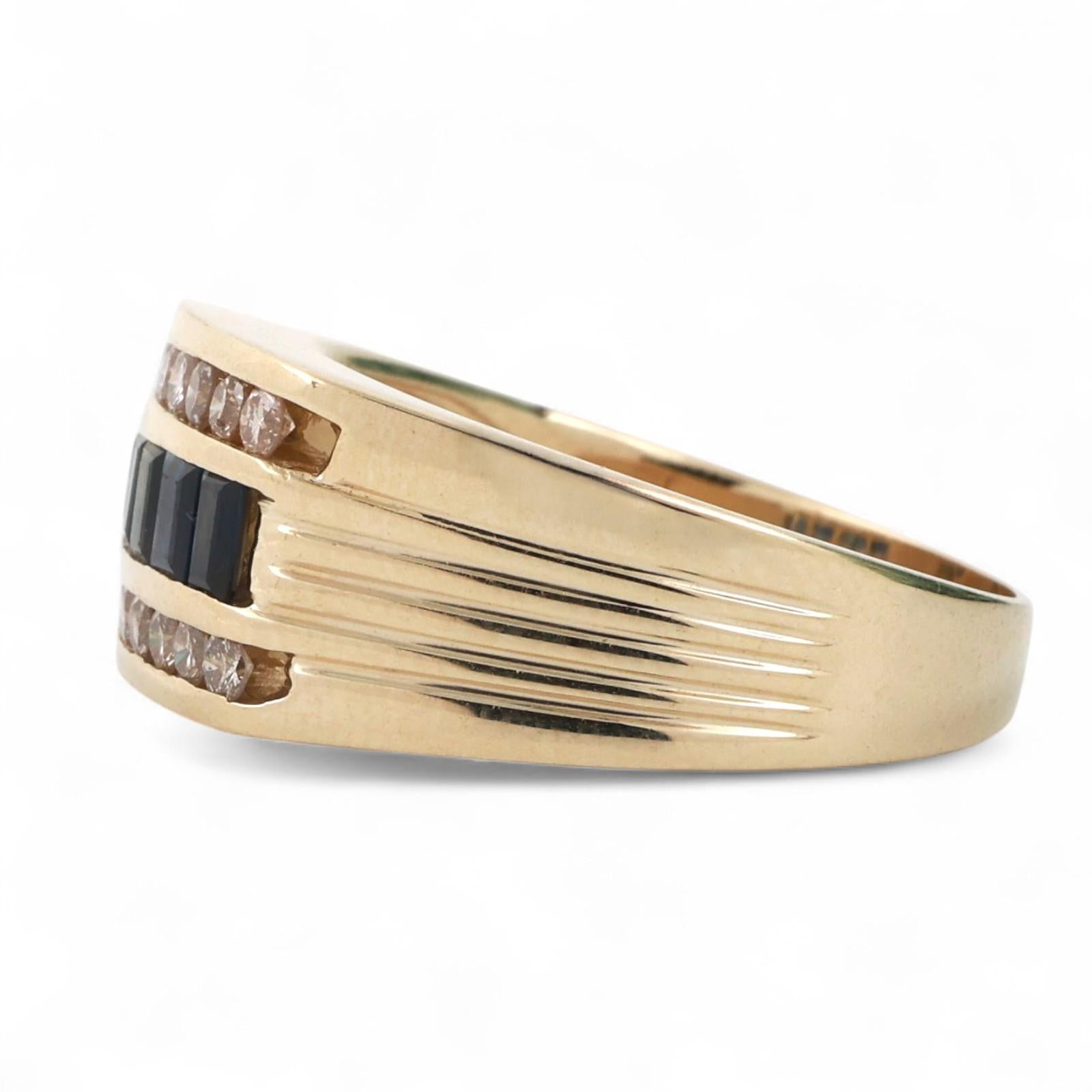 Mens Sapphire Diamond Band Ring 14K Yellow Gold 0.93 TW Size 10.5 Estate