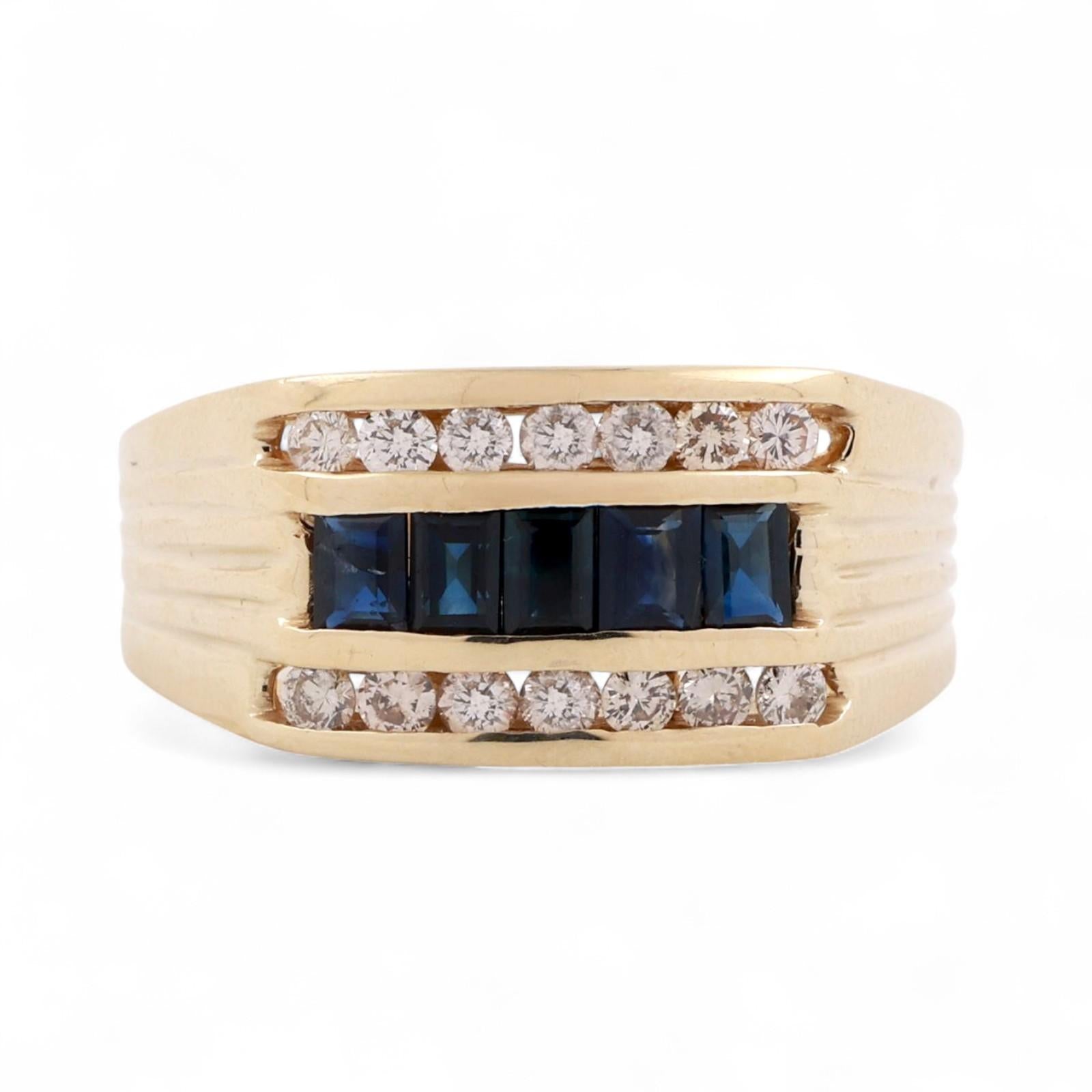 Mens Sapphire Diamond Band Ring 14K Yellow Gold 0.93 TW Size 10.5 Estate