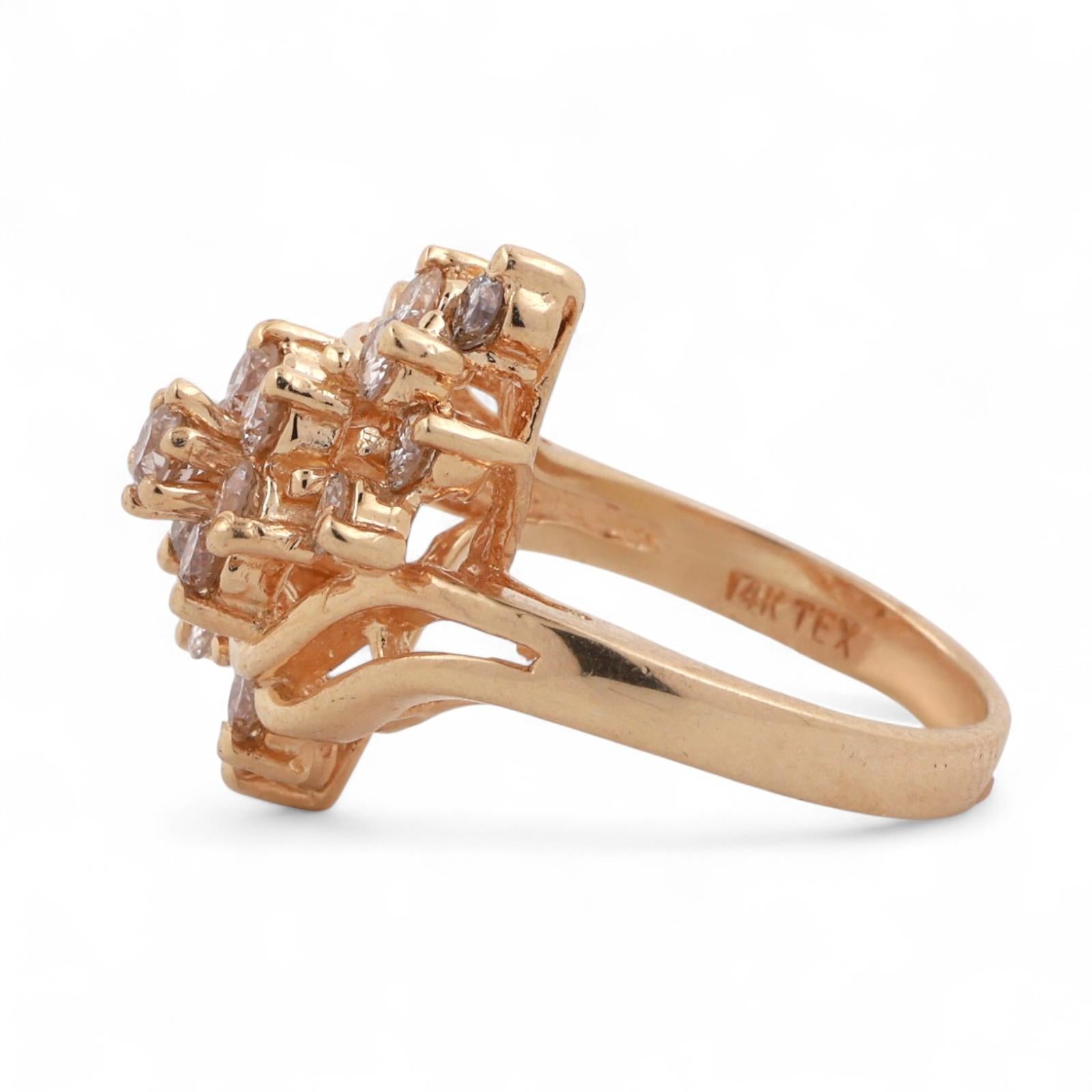 Cluster Diamond Floral Cocktail Ring 14K Yellow Gold 1.50 TW Size 5.25 Ladies