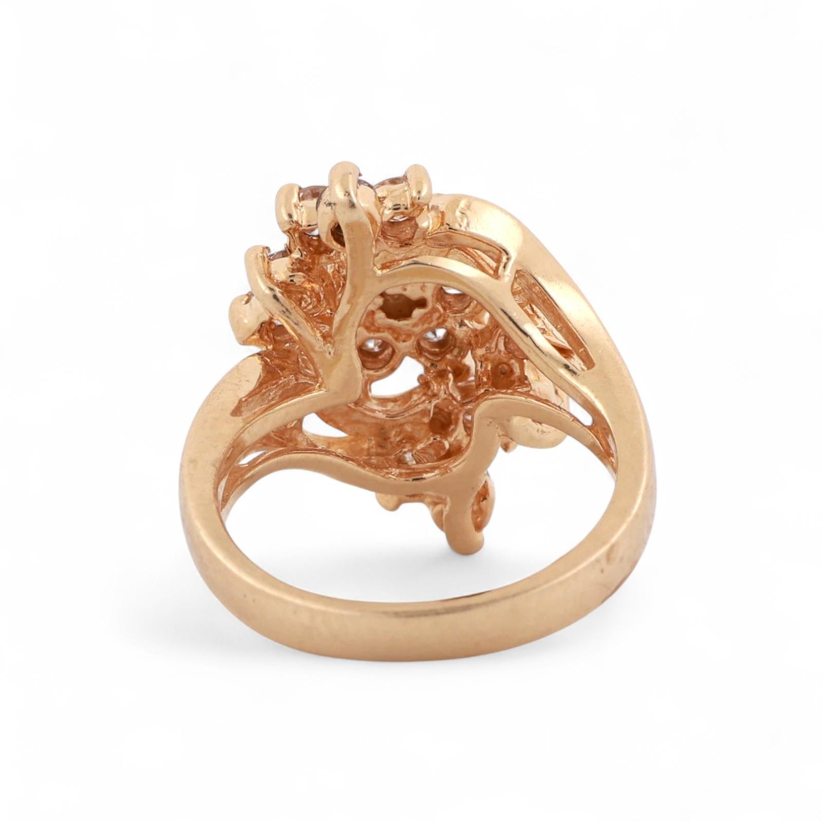 Cluster Diamond Floral Cocktail Ring 14K Yellow Gold 1.50 TW Size 5.25 Ladies