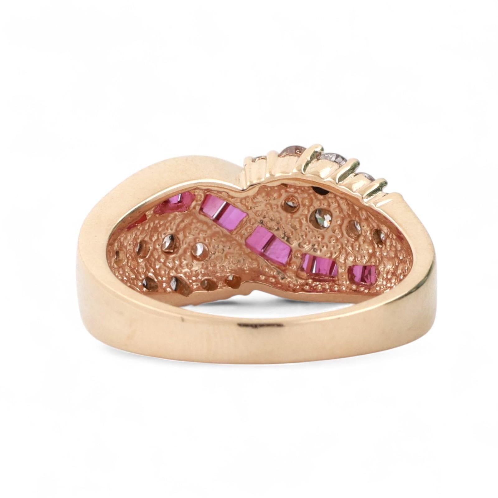 Ruby Diamond Crossover Ring 14K Yellow Gold 1.15 CTW Size 7.25 Ladies Estate