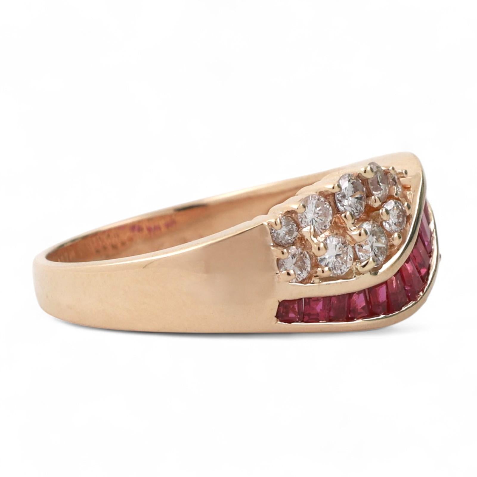 Ruby Diamond Crossover Ring 14K Yellow Gold 1.15 CTW Size 7.25 Ladies Estate