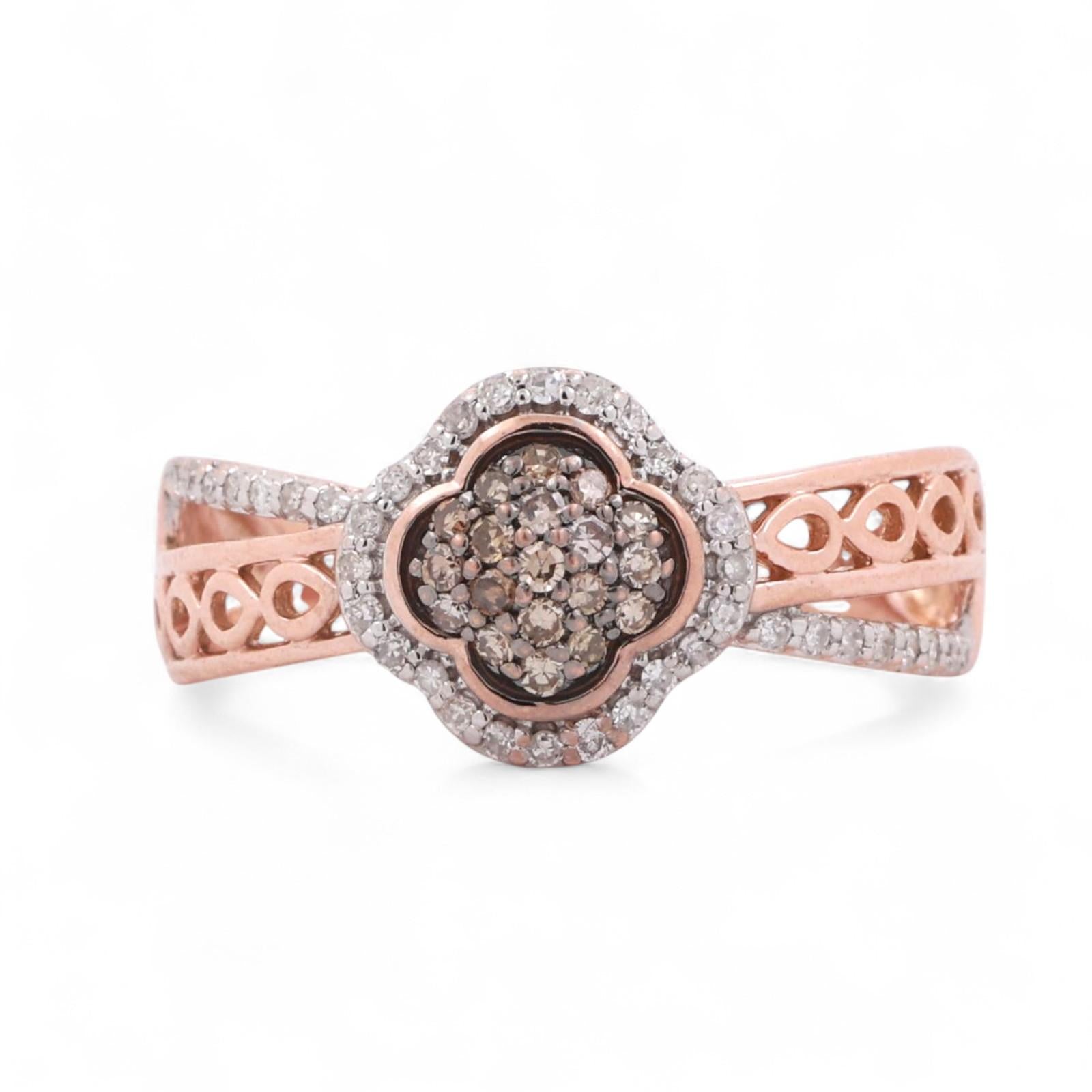 0.55 TW Diamond Floral Cocktail Ring 10K Filigree Gold Size 7.25 Ladies Estate
