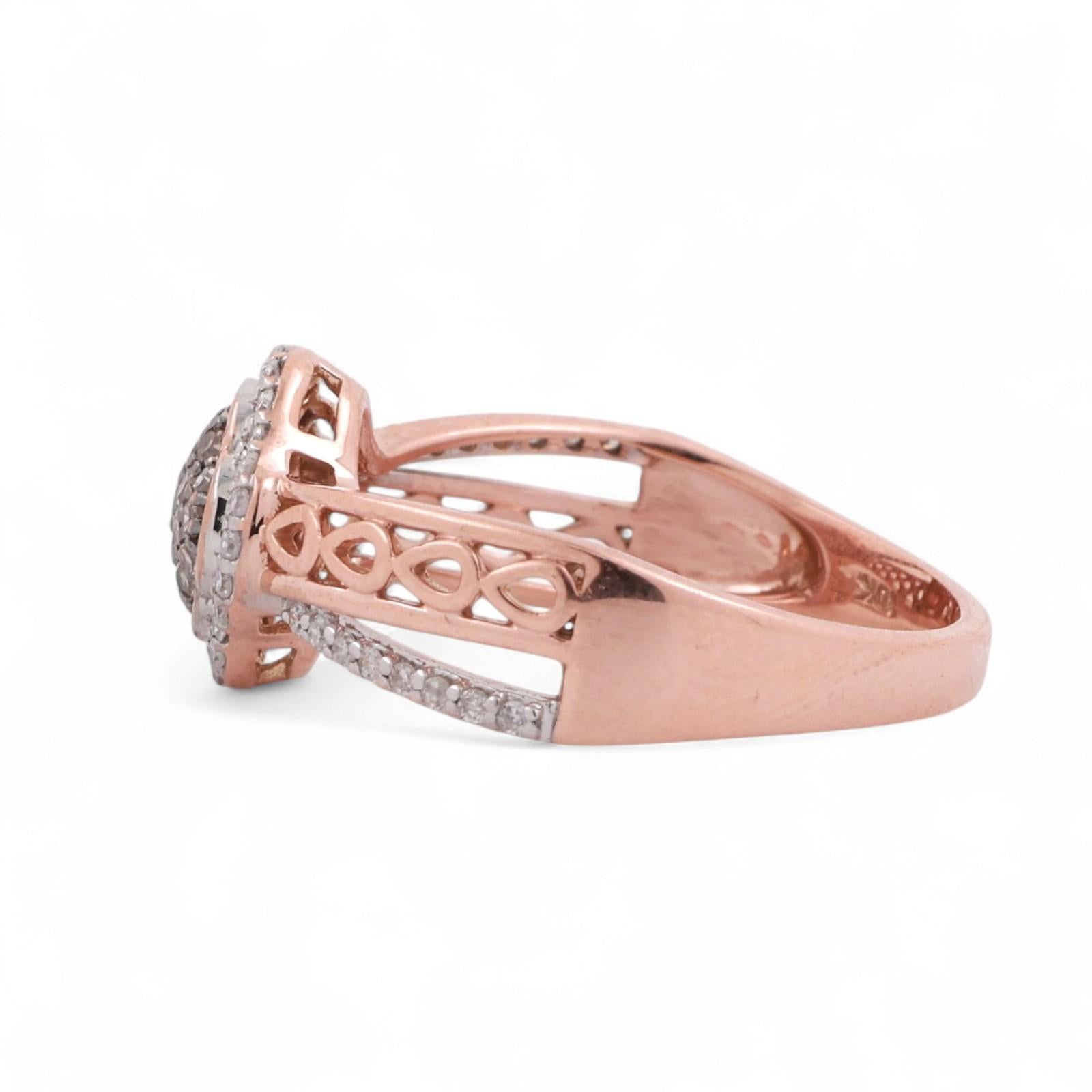 0.55 TW Diamond Floral Cocktail Ring 10K Filigree Gold Size 7.25 Ladies Estate