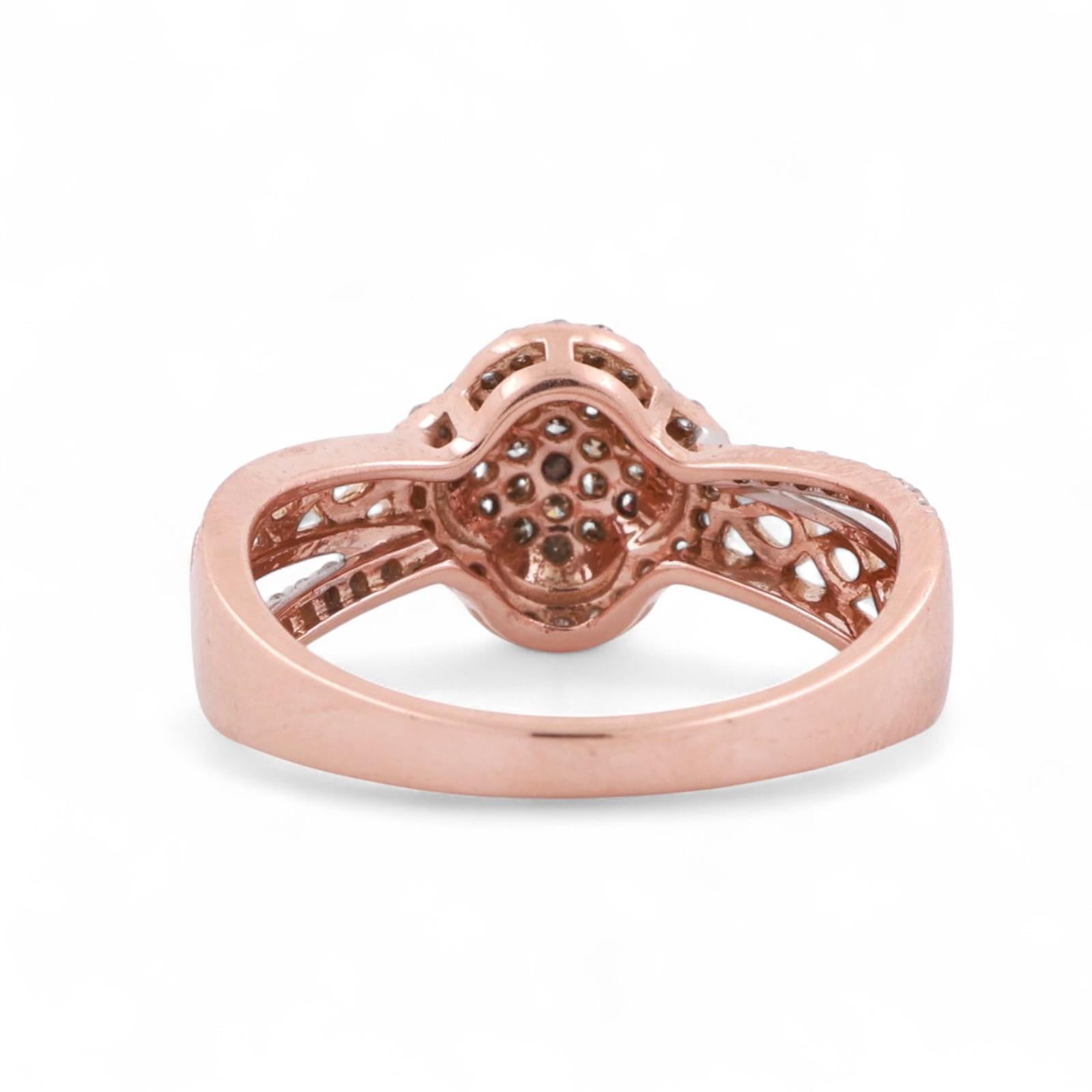 0.55 TW Diamond Floral Cocktail Ring 10K Filigree Gold Size 7.25 Ladies Estate