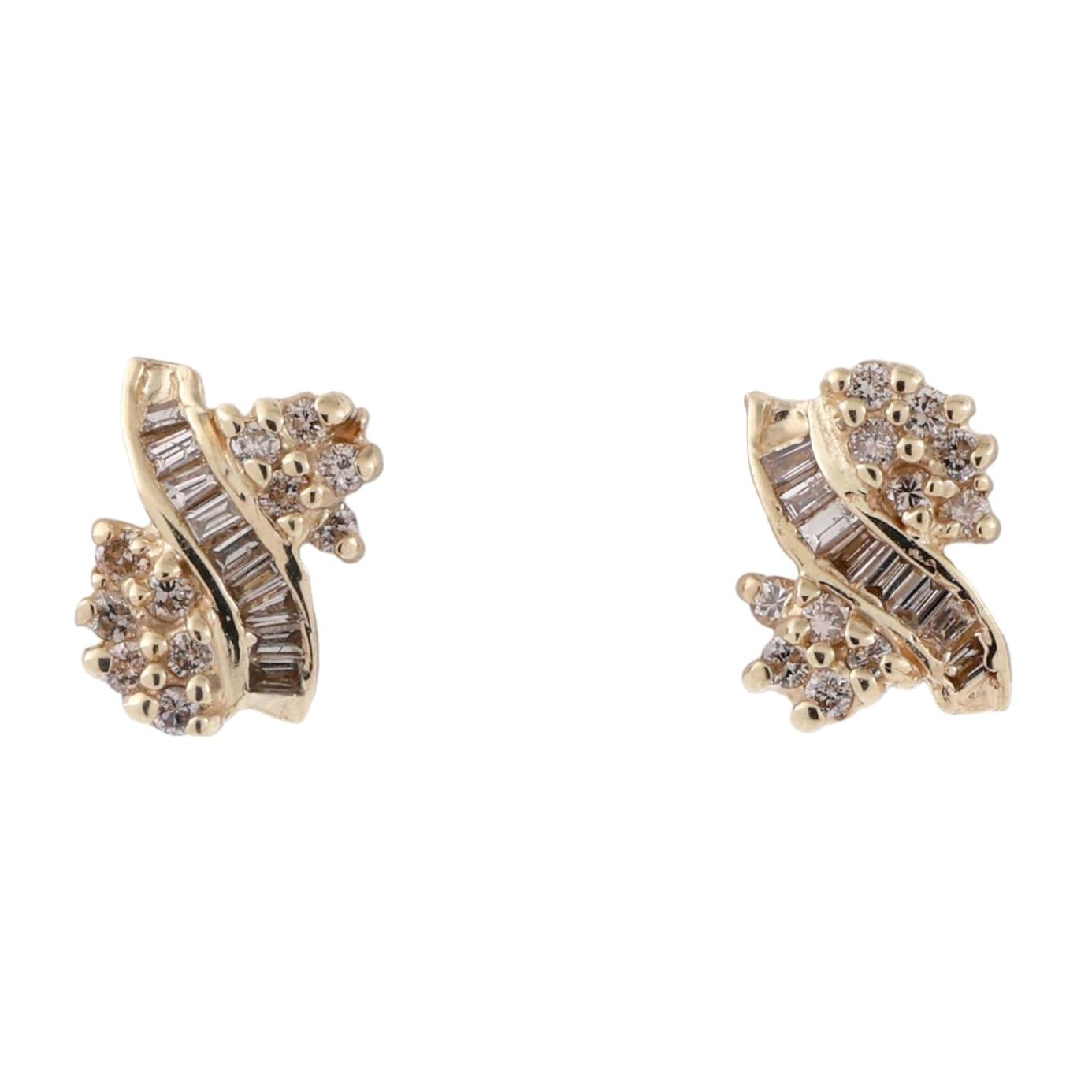Cluster Diamond Swirl Stud Earrings 14K Yellow Gold 0.55 TW 0.20" Ladies Estate