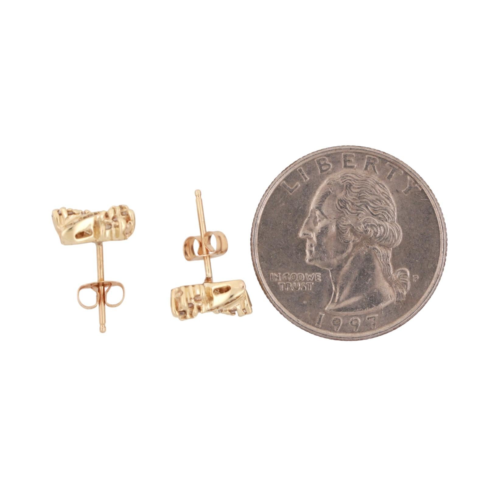 Cluster Diamond Swirl Stud Earrings 14K Yellow Gold 0.55 TW 0.20" Ladies Estate