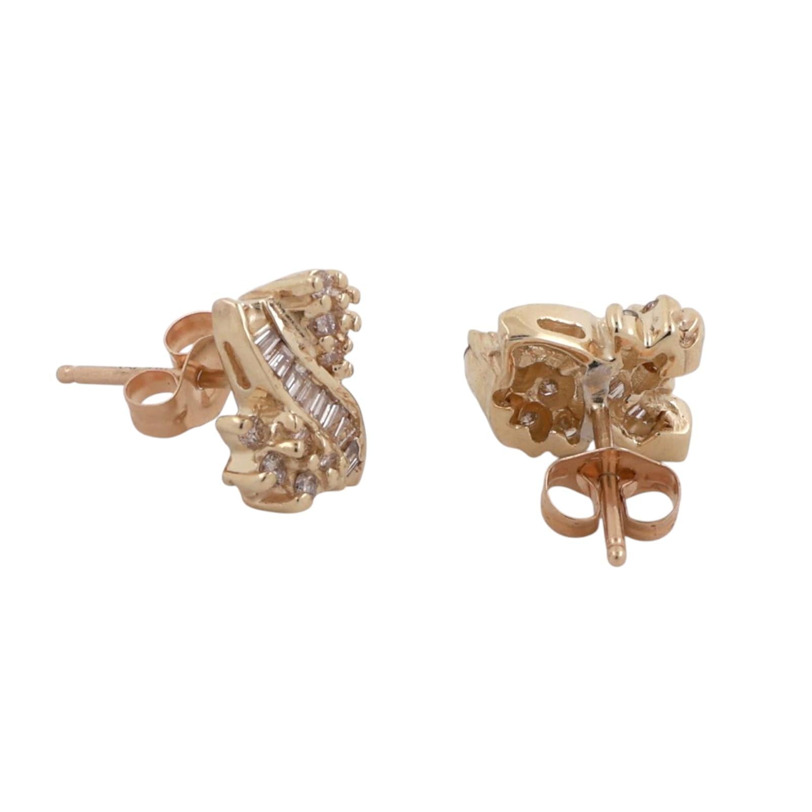 Cluster Diamond Swirl Stud Earrings 14K Yellow Gold 0.55 TW 0.20" Ladies Estate