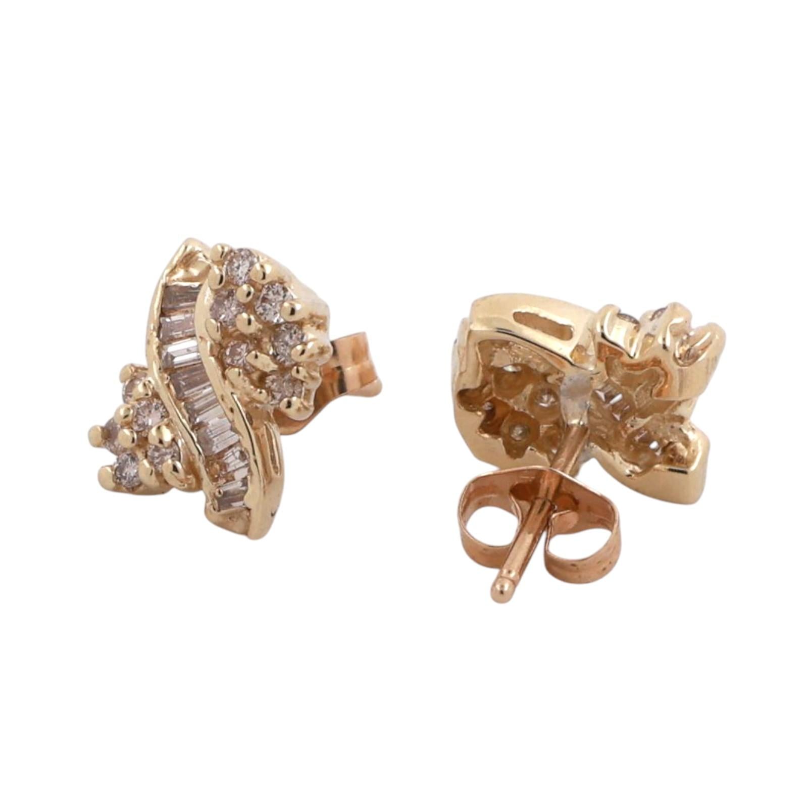 Cluster Diamond Swirl Stud Earrings 14K Yellow Gold 0.55 TW 0.20" Ladies Estate