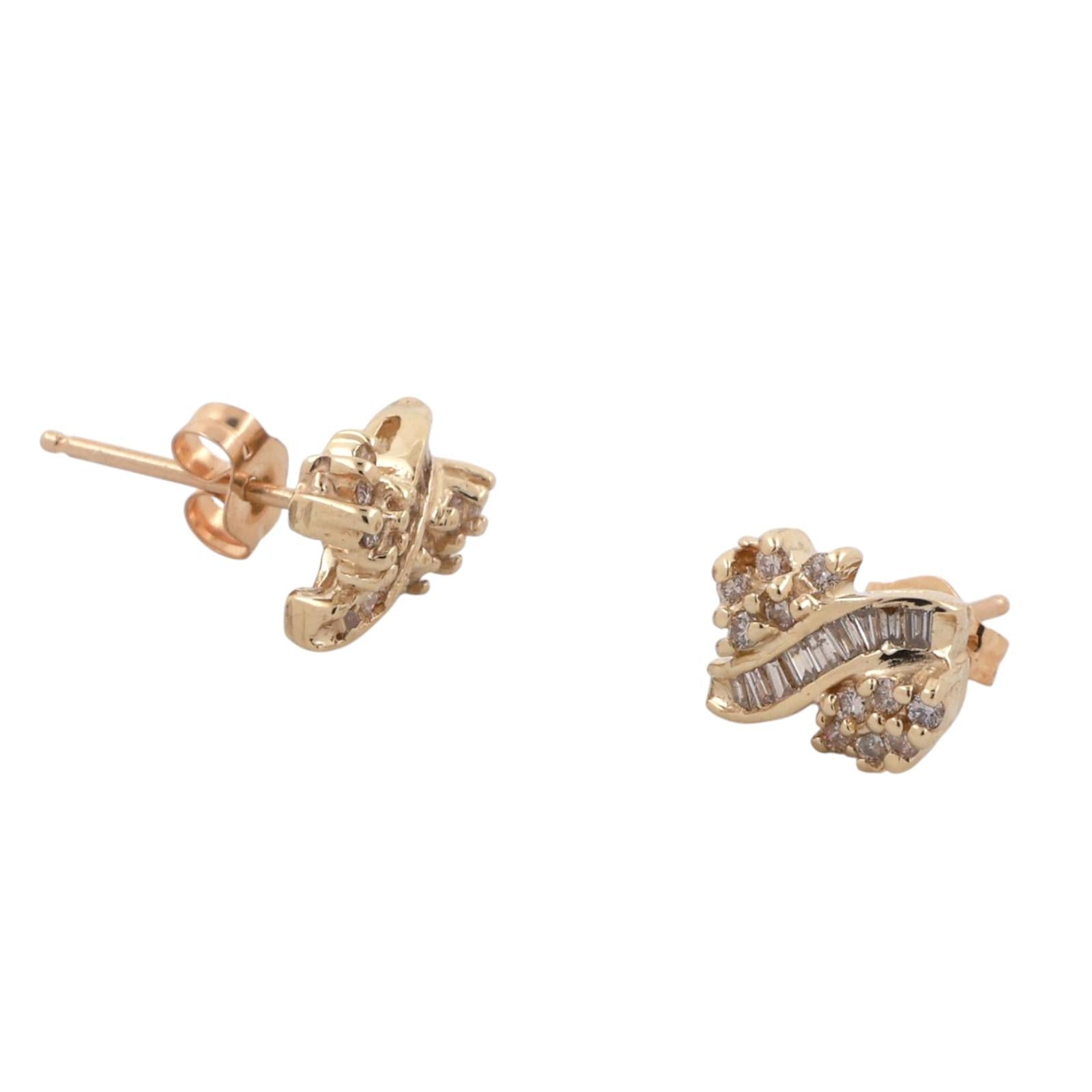 Cluster Diamond Swirl Stud Earrings 14K Yellow Gold 0.55 TW 0.20" Ladies Estate