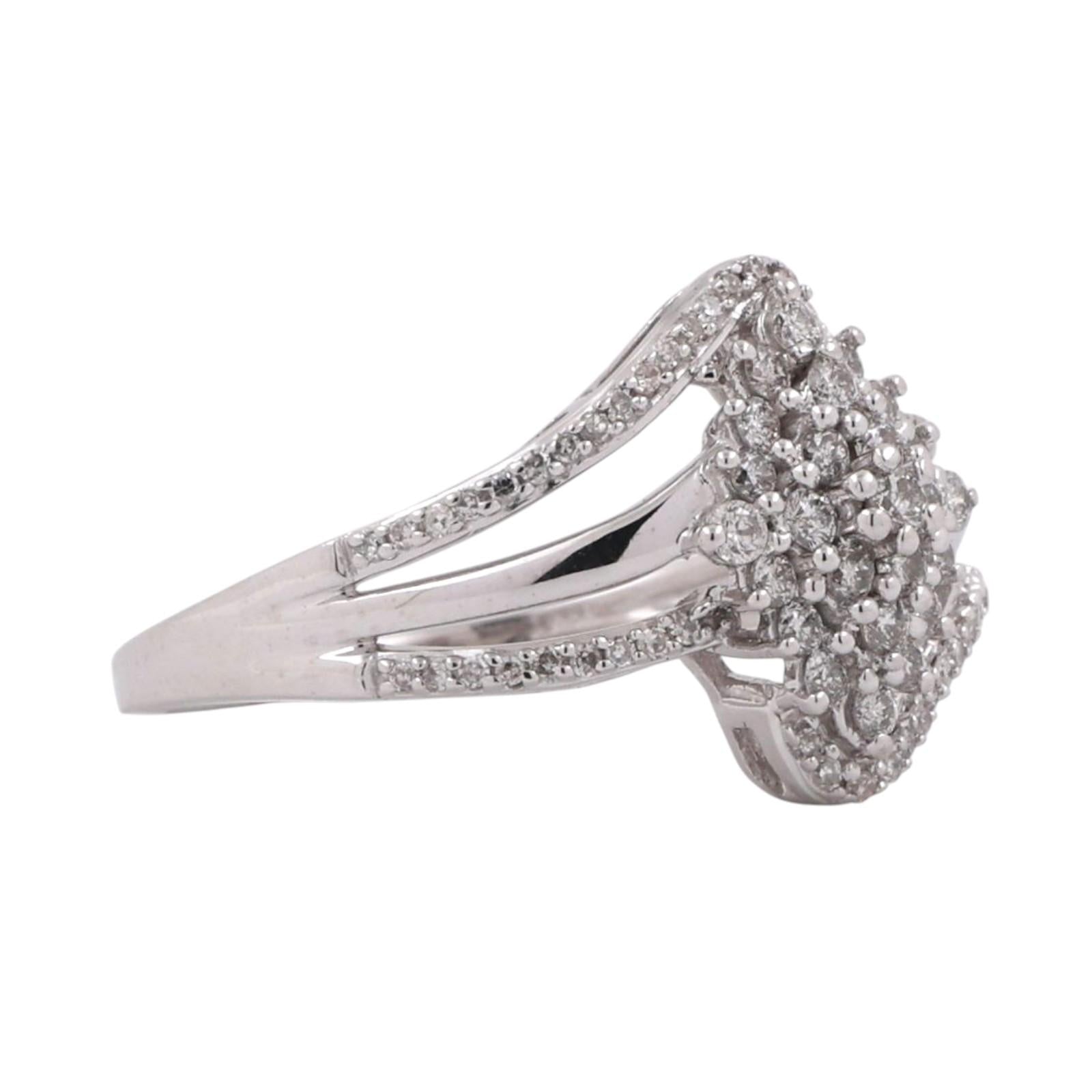 Cluster Diamond Floral Cocktail Ring 10K White Gold 0.75 TW Size 7 Ladies