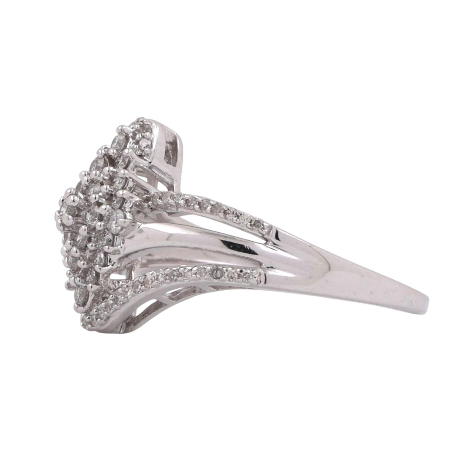 Cluster Diamond Floral Cocktail Ring 10K White Gold 0.75 TW Size 7 Ladies