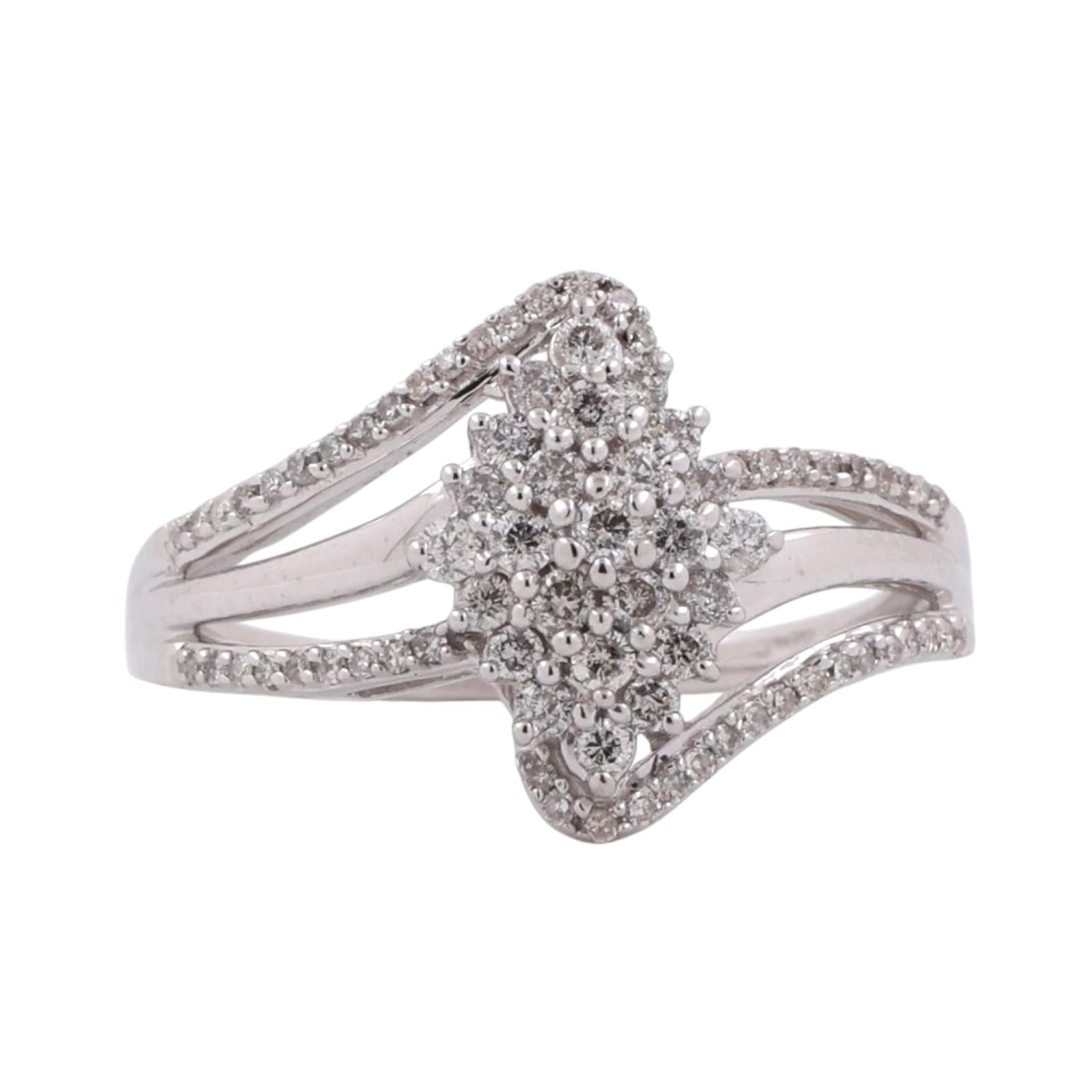 Cluster Diamond Floral Cocktail Ring 10K White Gold 0.75 TW Size 7 Ladies