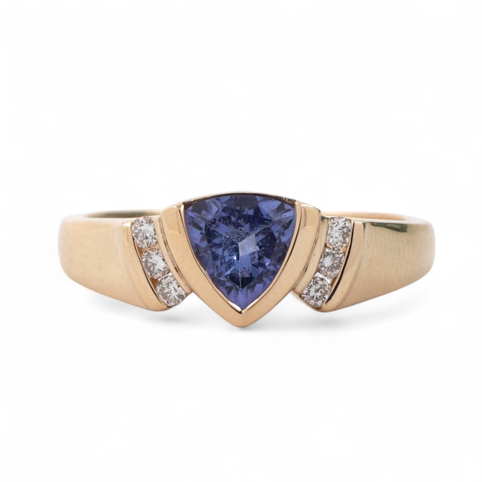 Trillion Cut Tanzanite Diamond Cocktail Ring 14K Yellow Gold 0.69 CTW Size 6.75