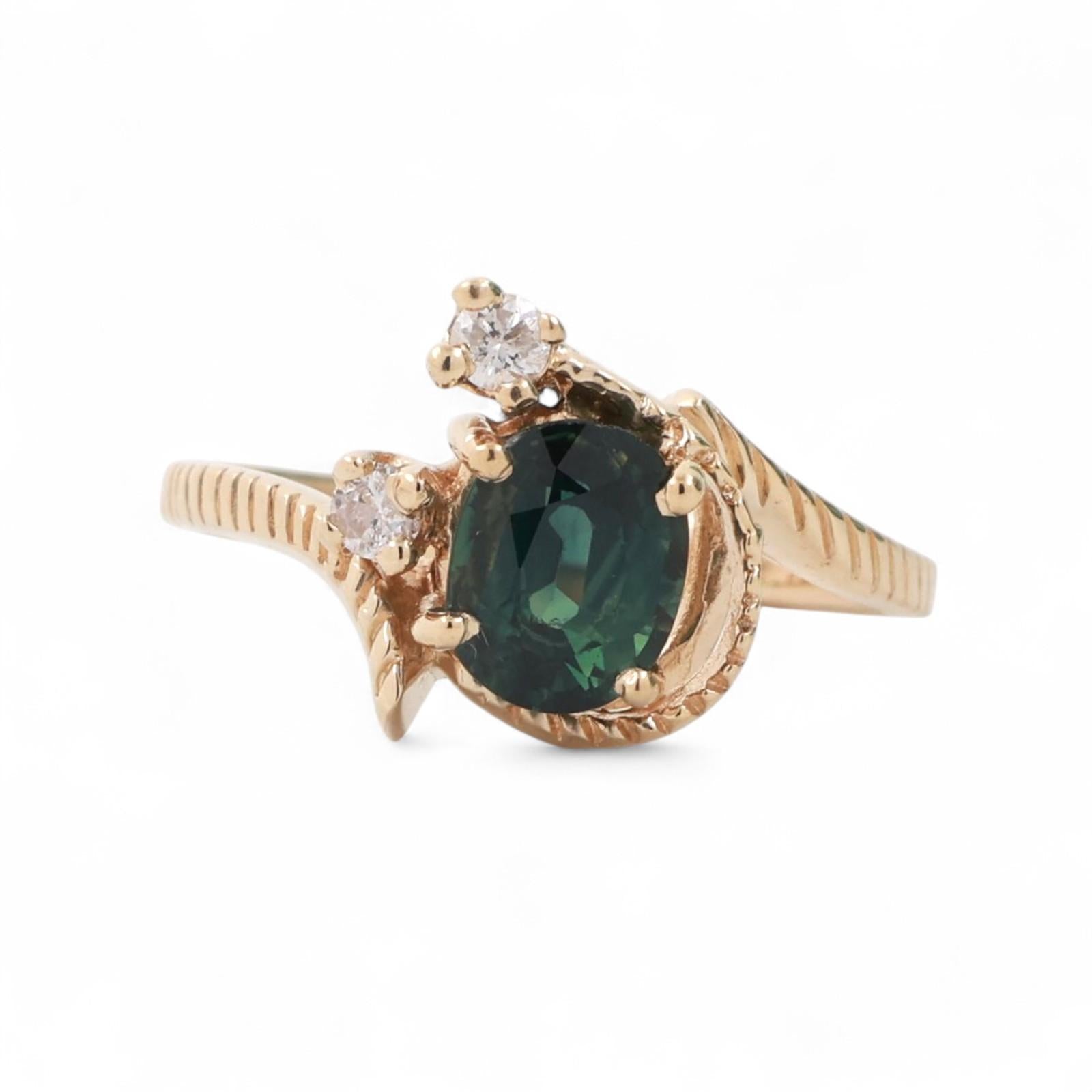 Solitaire Green Sapphire Diamond Ring 14K Yellow Gold 1.05 CTW Size 5.75 Ladies