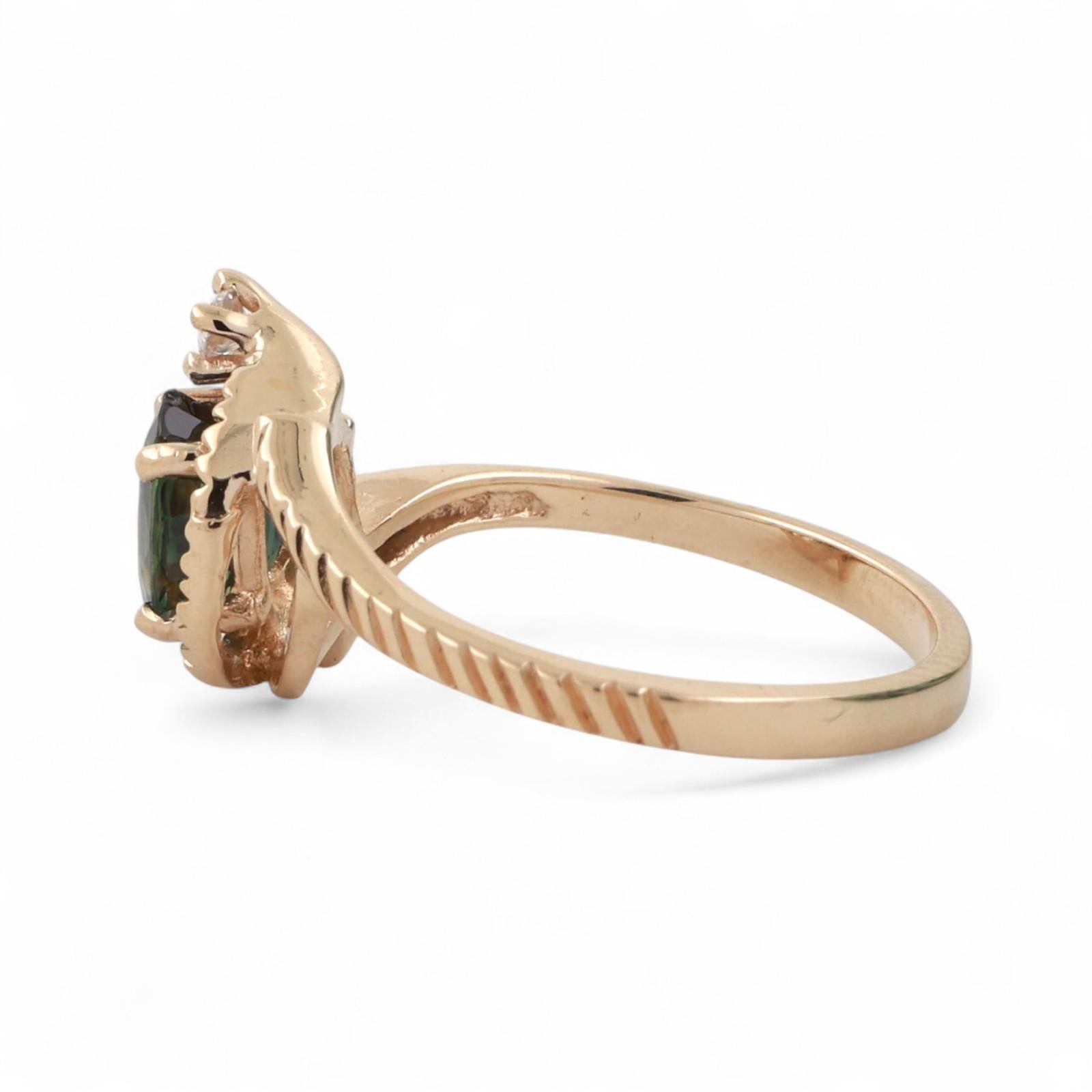 Solitaire Green Sapphire Diamond Ring 14K Yellow Gold 1.05 CTW Size 5.75 Ladies